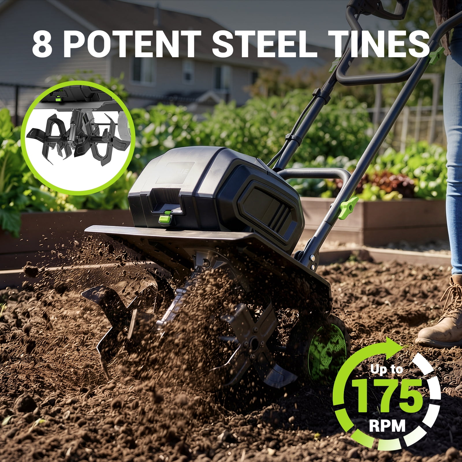 Steelite 42V Cordless Garden Tiller with Brushless Motor, 14-Inch Width, Includes Dual 4.0 Ah Batteries 972uf