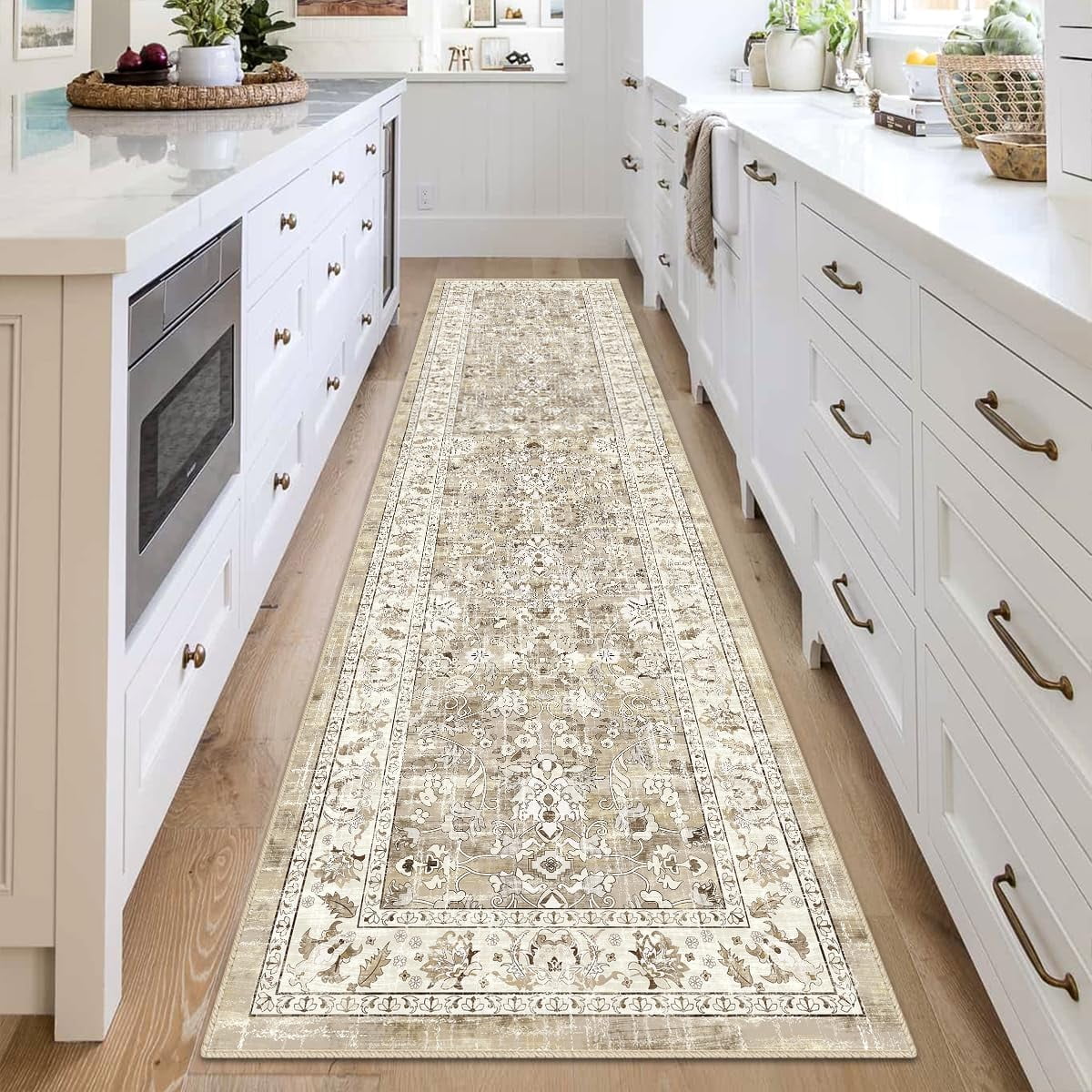MJIAexp Boho Floral Kitchen Runner Rug, Machine Washable Non-Slip Hallway Carpet (Beige, 2 ft x 8 ft) umdat - Image 7