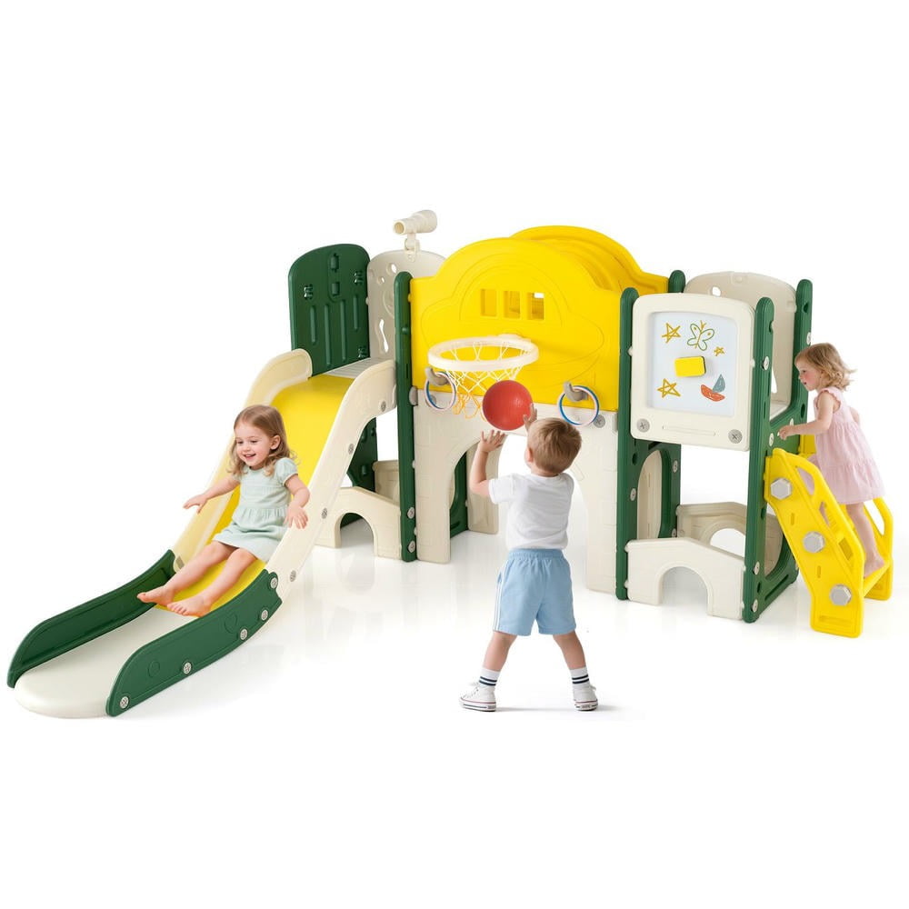 Barara King 10-in-1 Toddler Slide and Climber Playset, Indoor Activity Center for Kids (Yellow) iw5xx