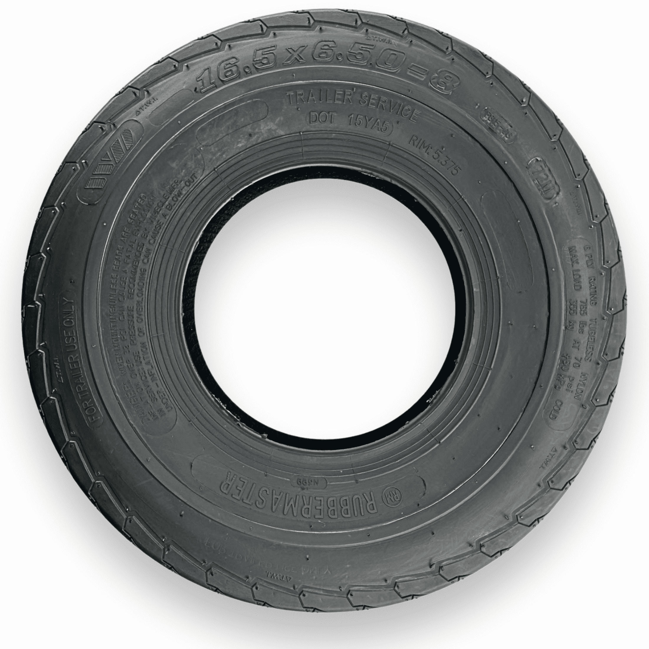 RubberMaster Highway Rib Trailer Tire (16.5x6.50-8, 6 Ply, Tubeless) z2w9a