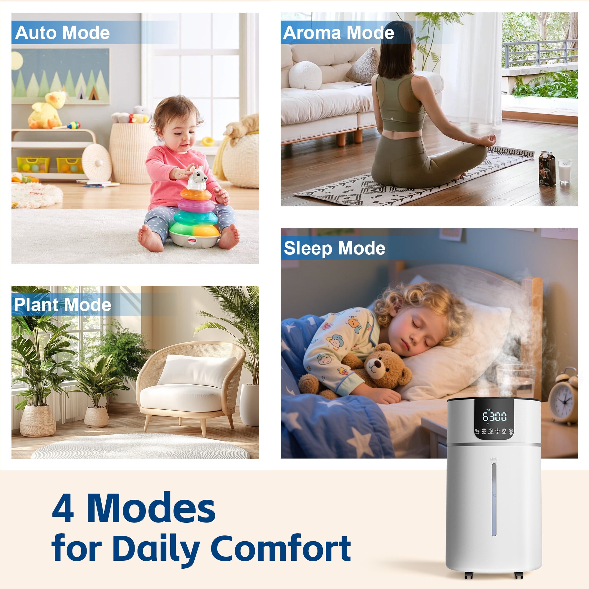 DHOLE Large Room Warm Mist Humidifier, Whole House Dual Mist Output (White, 4.23 gal) 073ky