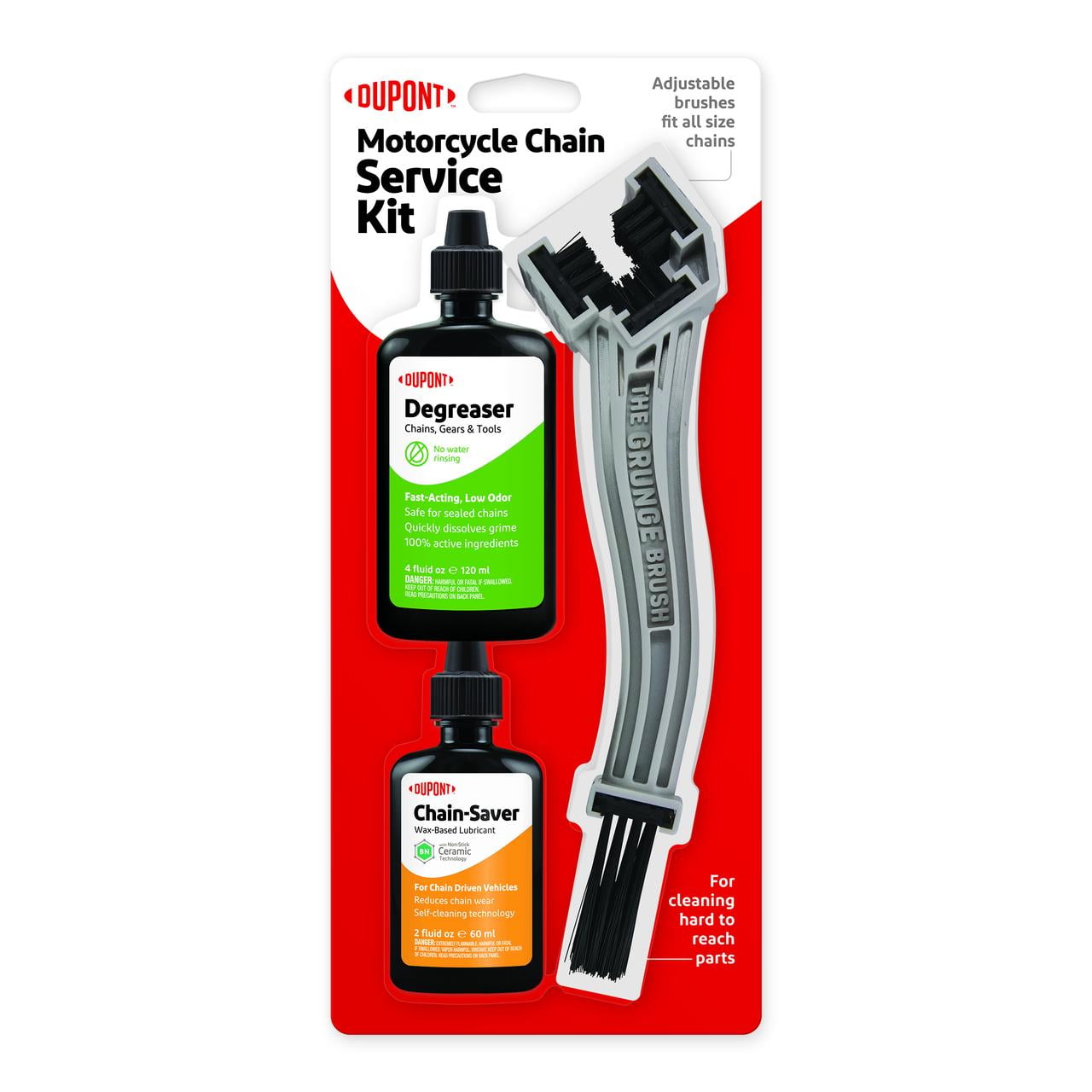 DuPont Motorcycle Chain Service Kit with Grunge Brush, Degreaser, and Chain Lubricant (4 fl oz, 2 fl oz) flpqp