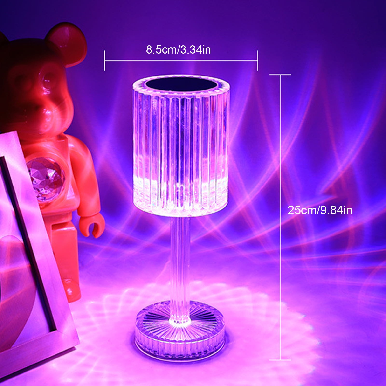 Kezqiaxn Crystal LED Desk Lamp, 16-Color RGB Touch Control Rechargeable Night Light for Bedroom and Office (1 Pack) lybgi