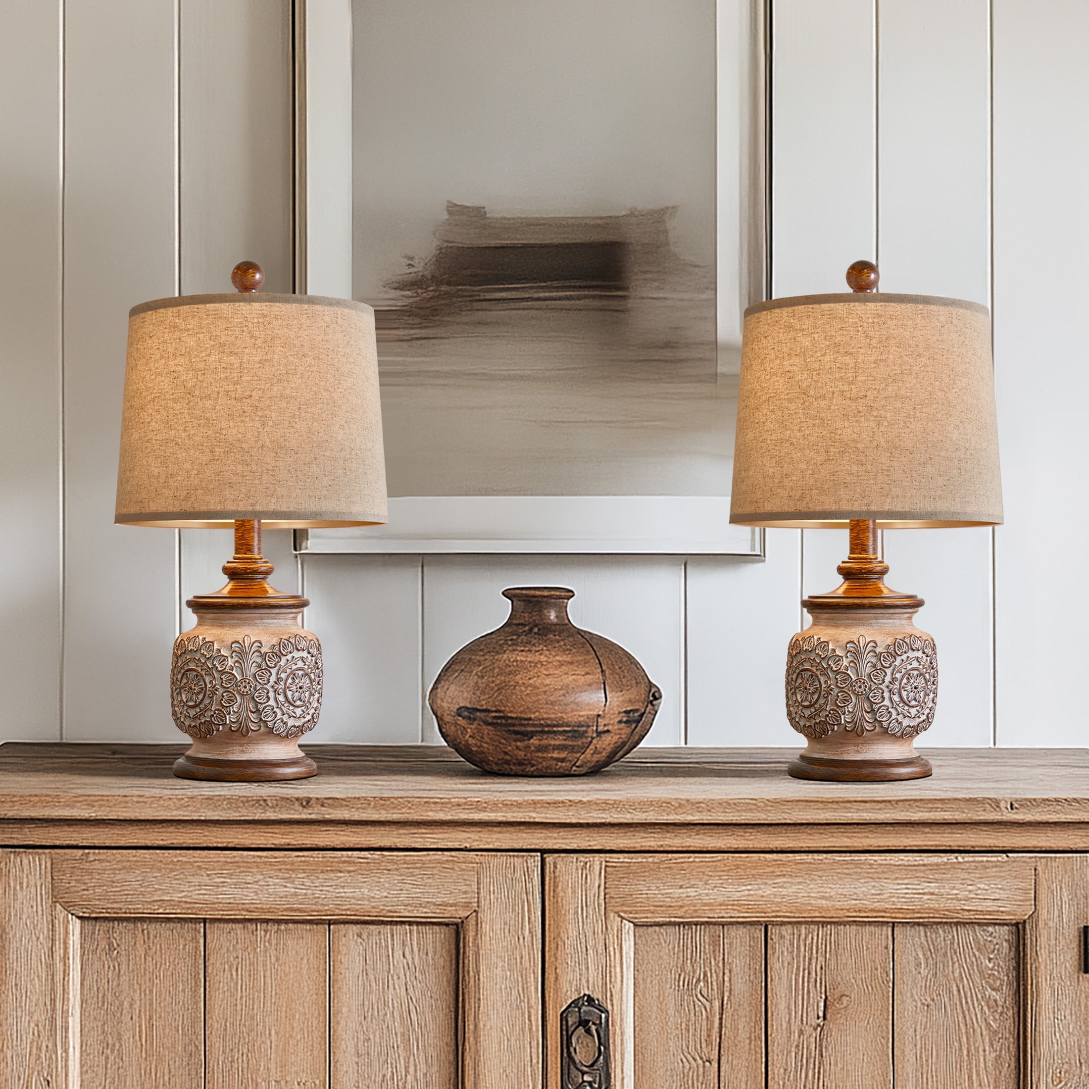 Oneach Vintage Farmhouse Table Lamps (Set of 2, Brown, 18.75 in) hics4