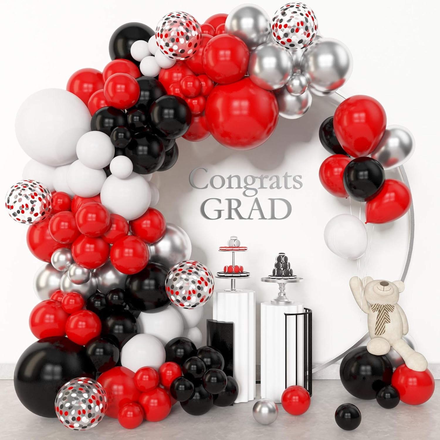Generic Balloon Arch Garland Kit (153-Piece Set, Red Black White Silver Metallic Confetti Latex Balloons, 5 in to 18 in) 2th79