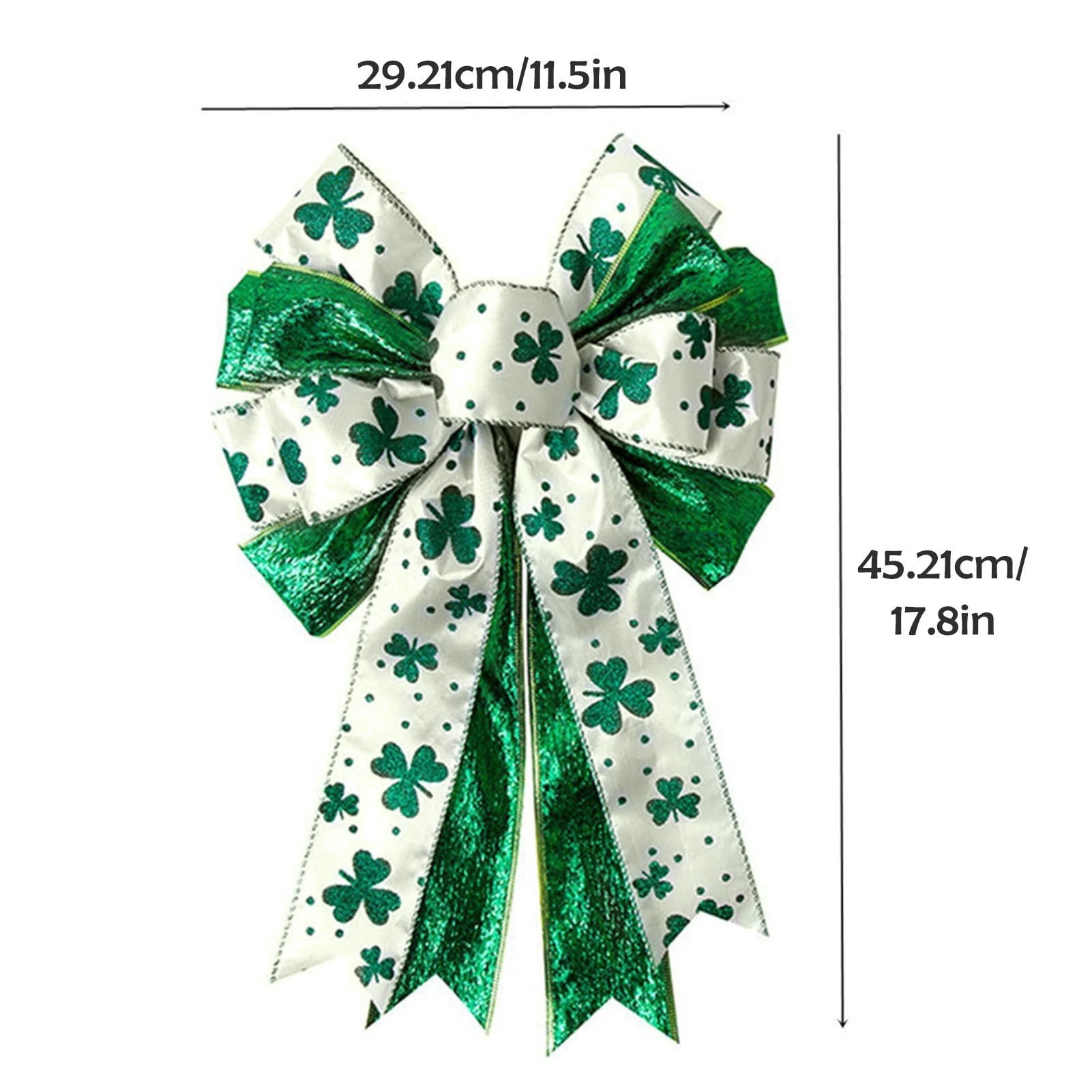 Dserhfy St. Patrick's Day Shamrock Bow Large Glitter Ribbon Decor for Wreath and Tree Topper (White and Green, 17.8 in x 11.5 in) tldru