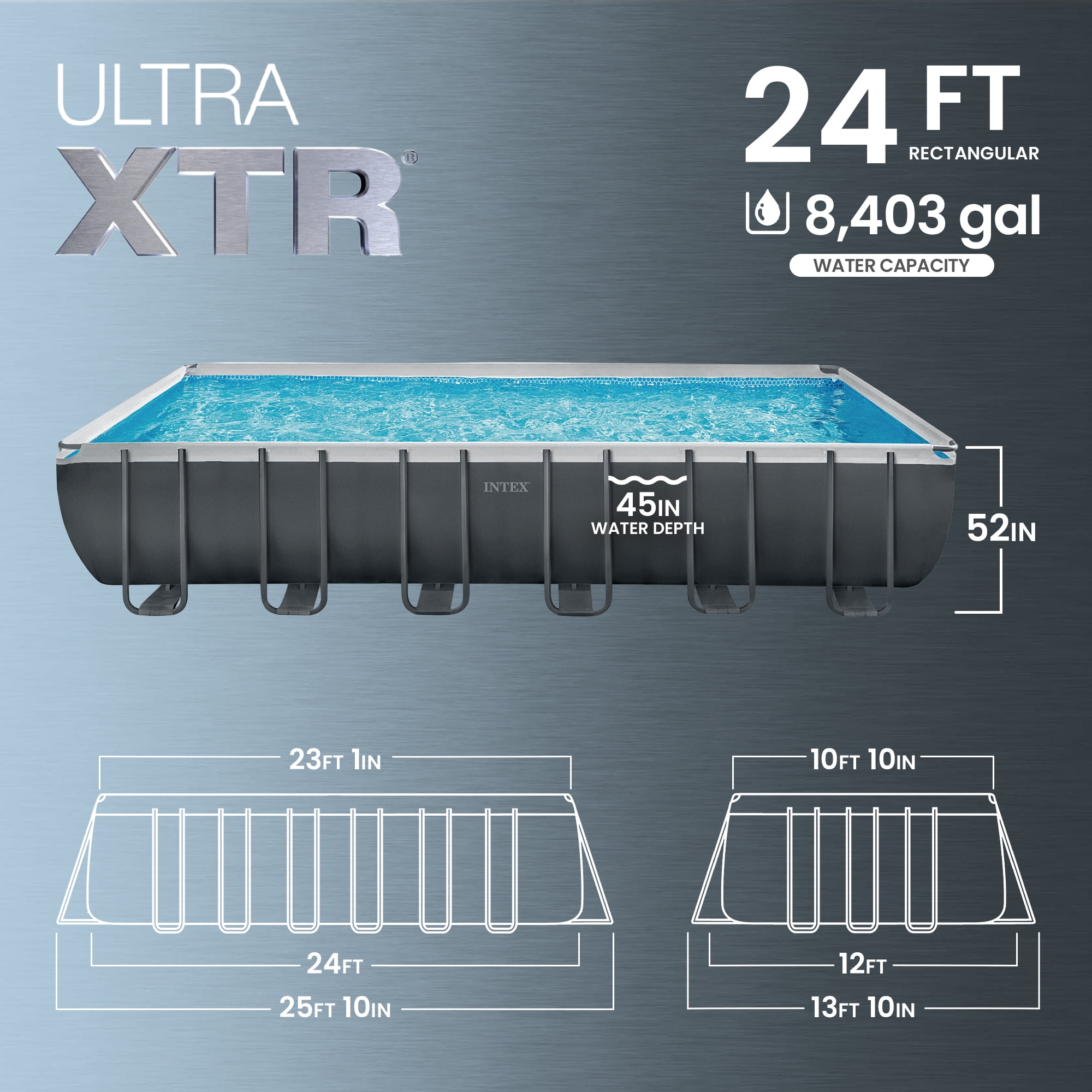 Intex Ultra XTR Above Ground Swimming Pool Set with Sand Filter Pump (Grey, 24 ft x 12 ft x 52 in) 4hk15