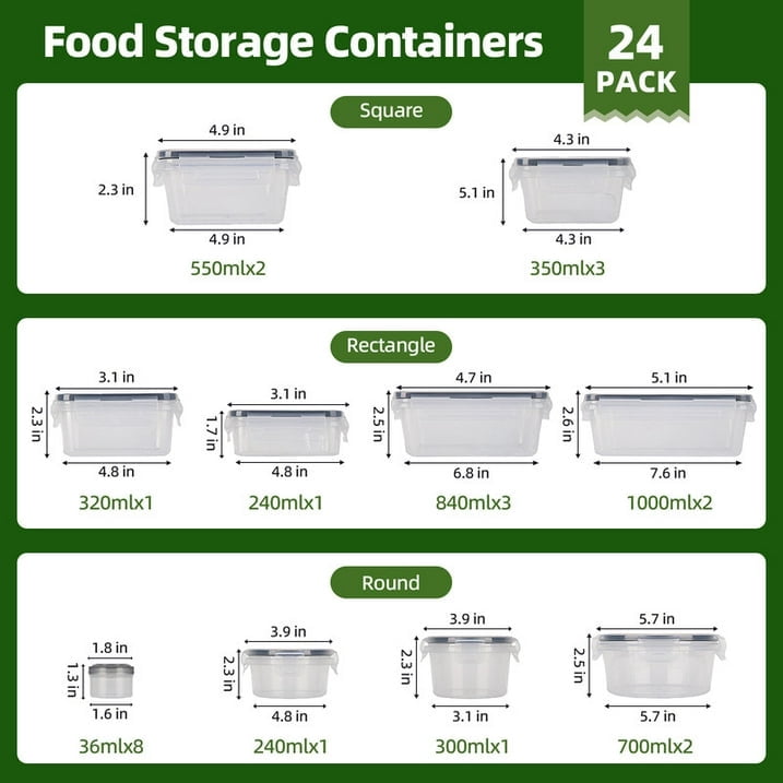 AARTVARK TEES Food Storage Containers with Lids, Airtight Kitchen Organizers for Meal Prep (White, 48-Piece Set) 9b5zt
