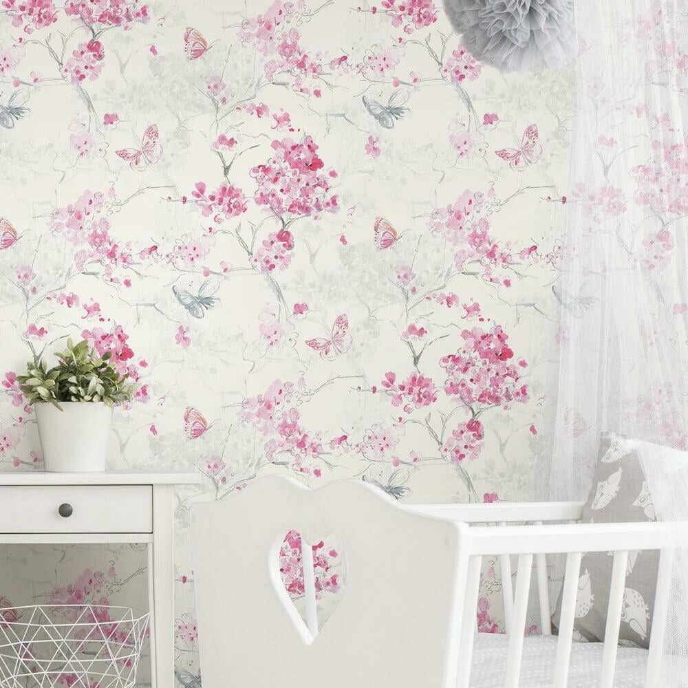 RoomMates Spring Cherry Blossoms Peel and Stick Wallpaper (Blue, 18 in x 18.86 ft) hohn8