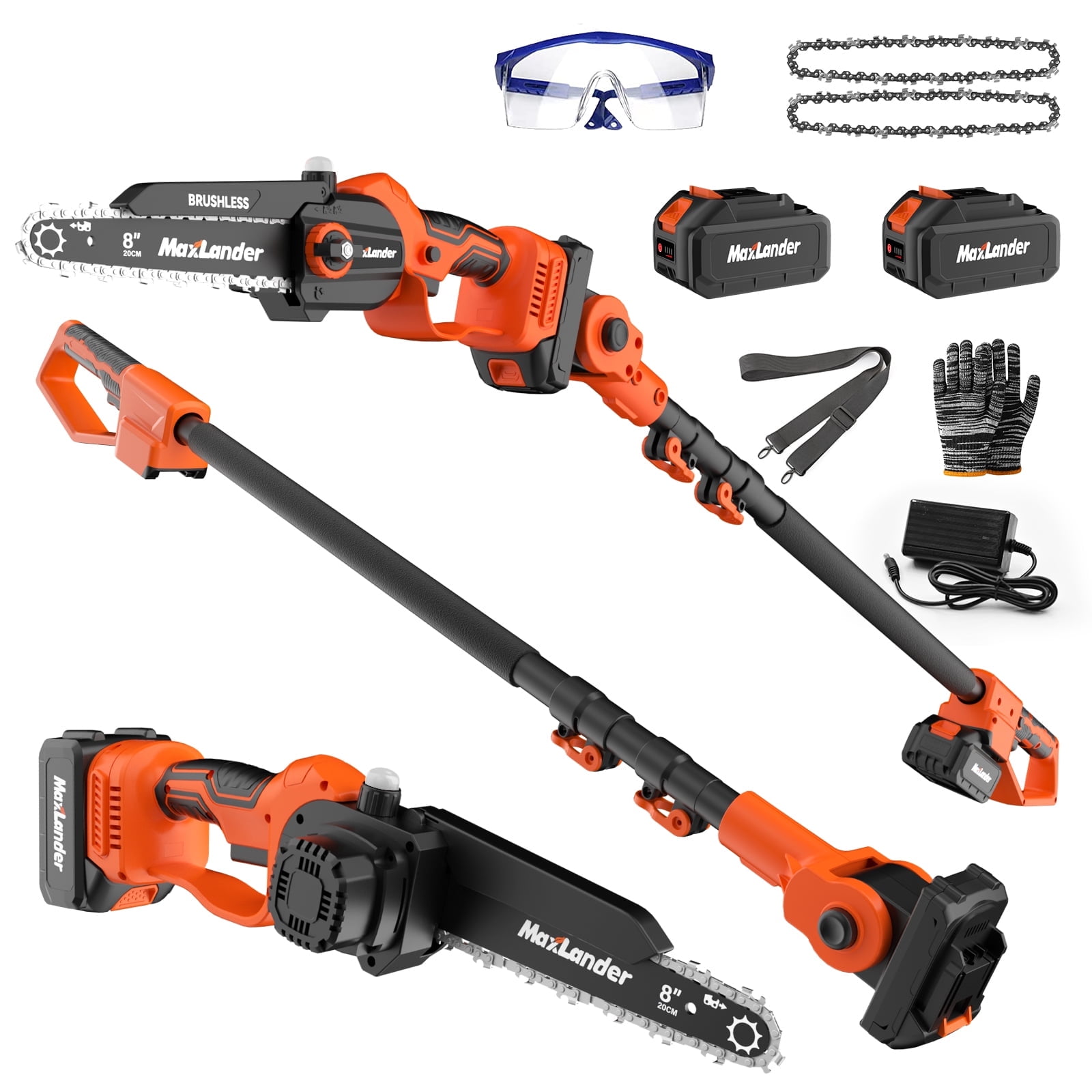 Maxlander 2-in-1 Cordless Pole Saw and Mini Chainsaw, Electric Tree Trimmer with 14ft Reach (8 in, 20V Battery) fh99i