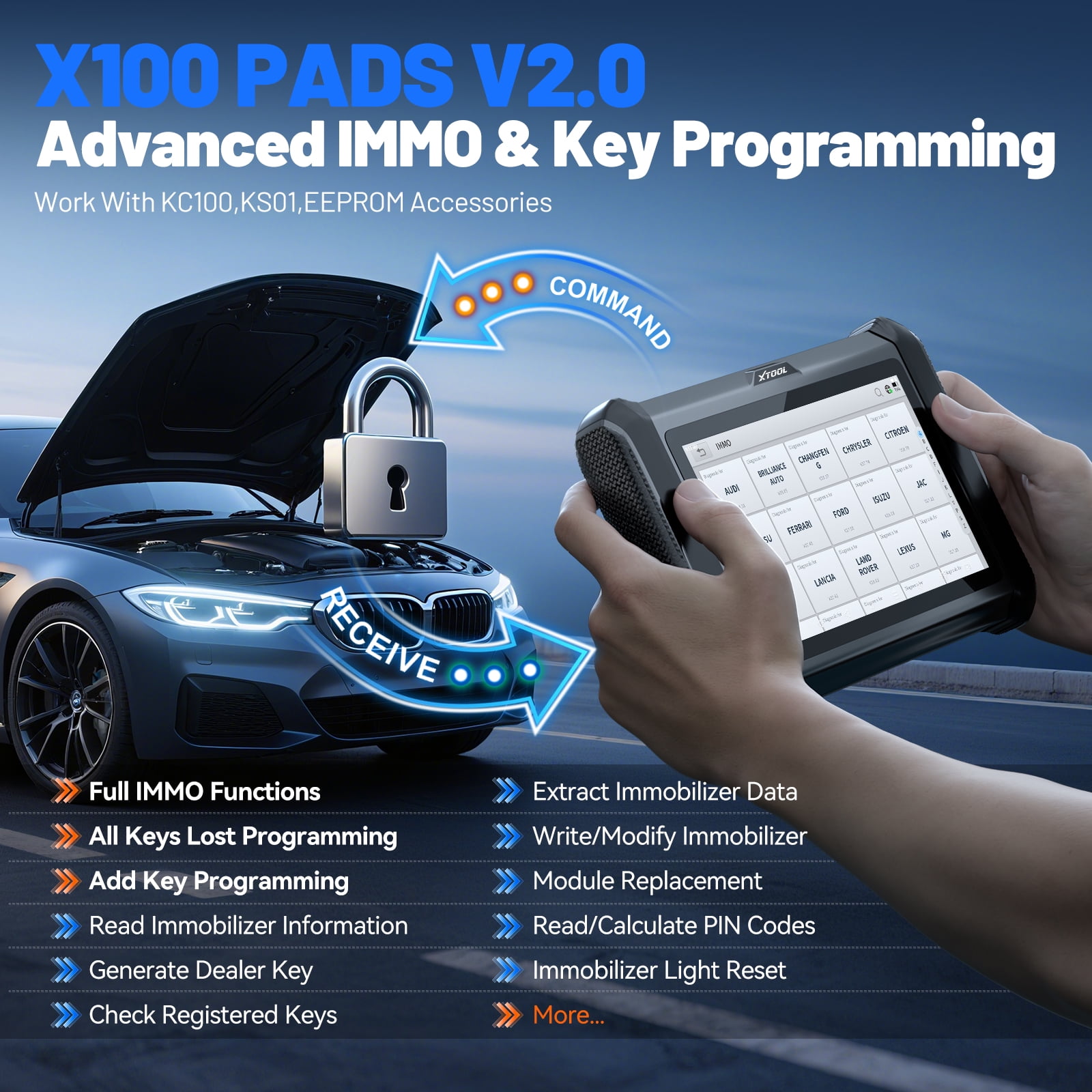 XTOOL X100 Pad Automotive Key Fob Programmer and All System OBD2 Diagnostic Scan Tool (32 Service Functions) qrdae - Image 5