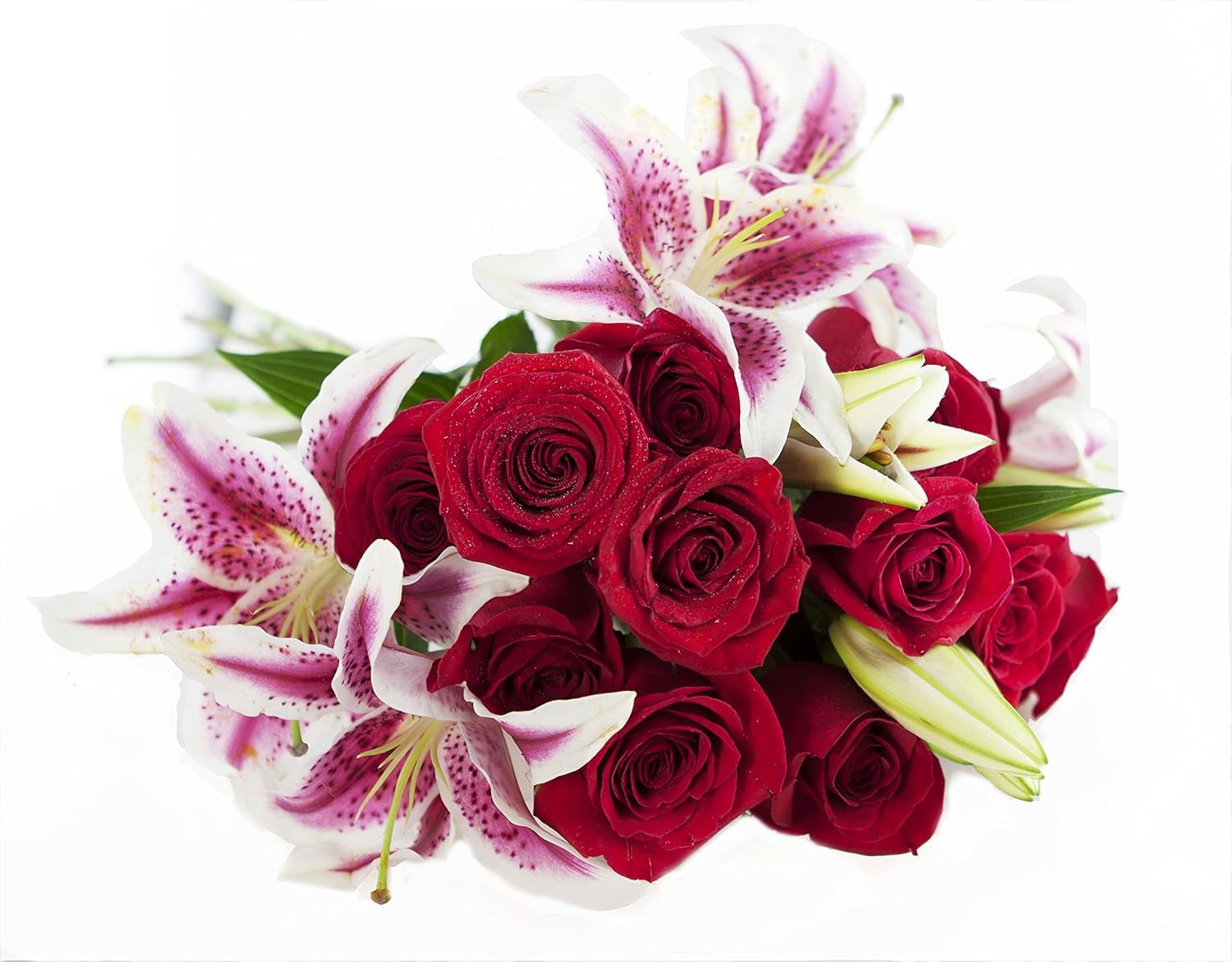 KaBloom Fresh Floral Bouquet with Red Roses and Pink Lilies (11-Stem Arrangement with Vase) 22k34