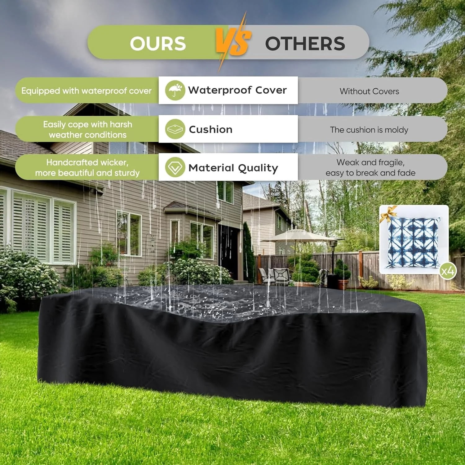 CDCASA 7 Piece Patio Furniture Set, All-Weather Wicker Rattan Curved Sectional Sofa with Coffee Table (Grey, 7 Piece Set) 2kfzr
