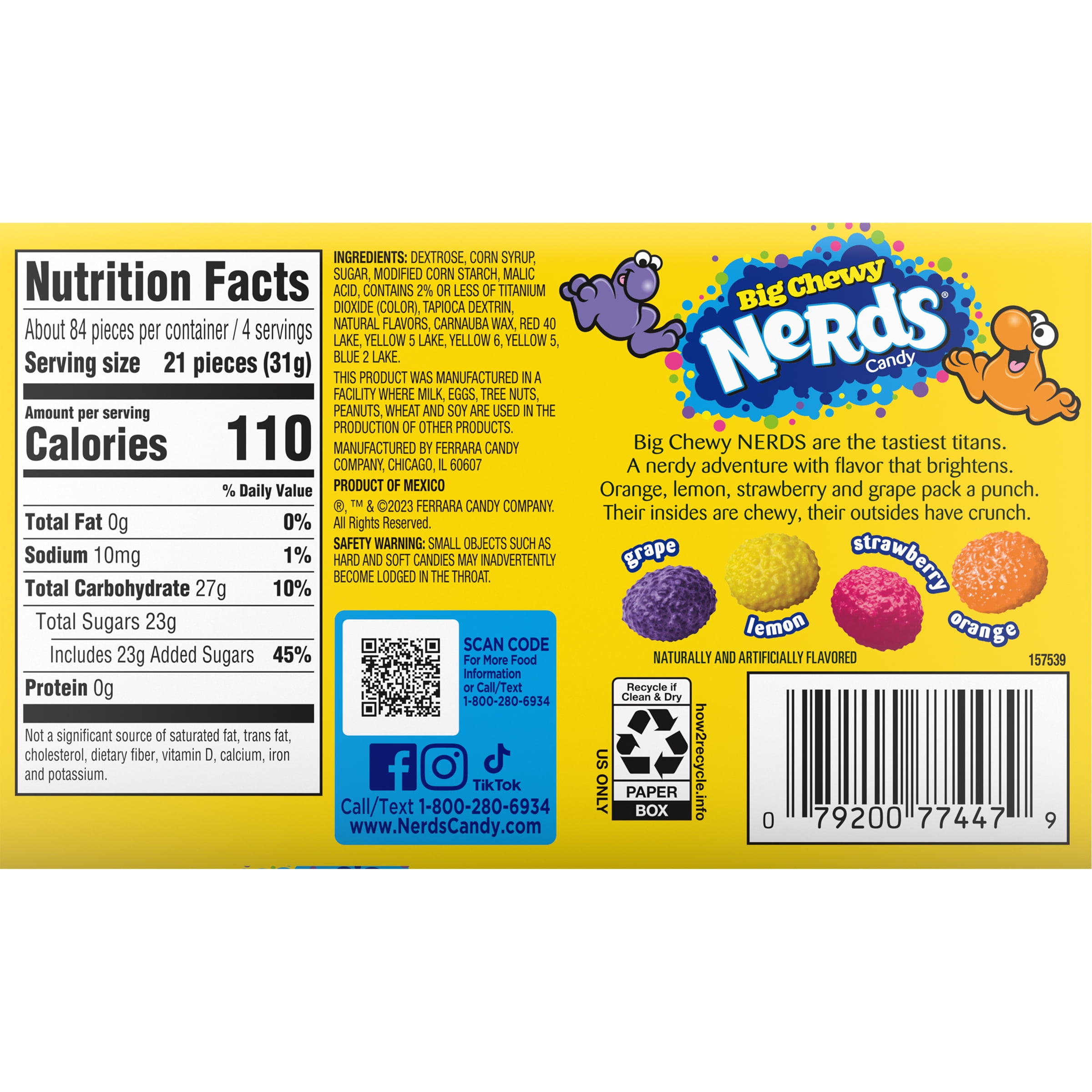NERDS Big Chewy Candy Sweet and Tangy Assorted Flavors (4.25 oz) xb17w