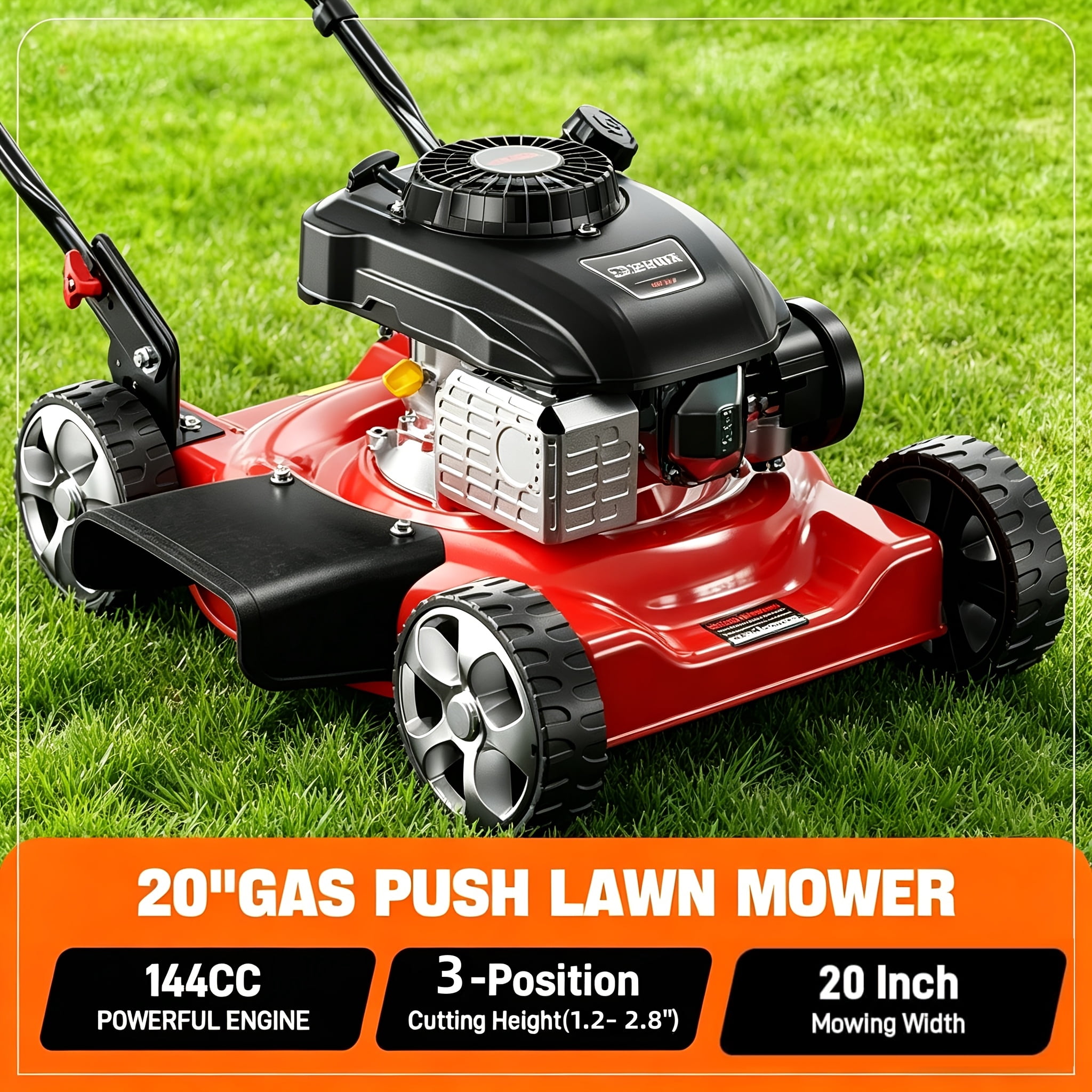 EAYSG 20-Inch 144cc 4-Cycle Gas Walk-Behind Push Lawn Mower (2-in-1 Mulching & Side Discharge, Black) c9lix