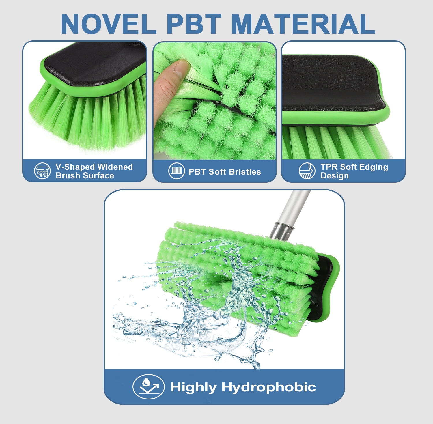 Nicecastle V-Shaped Car Wash Brush with Long Handle, Scratch-Free PBT Bristles for SUV, RV, and Truck (Green, 59 in) cg1kb