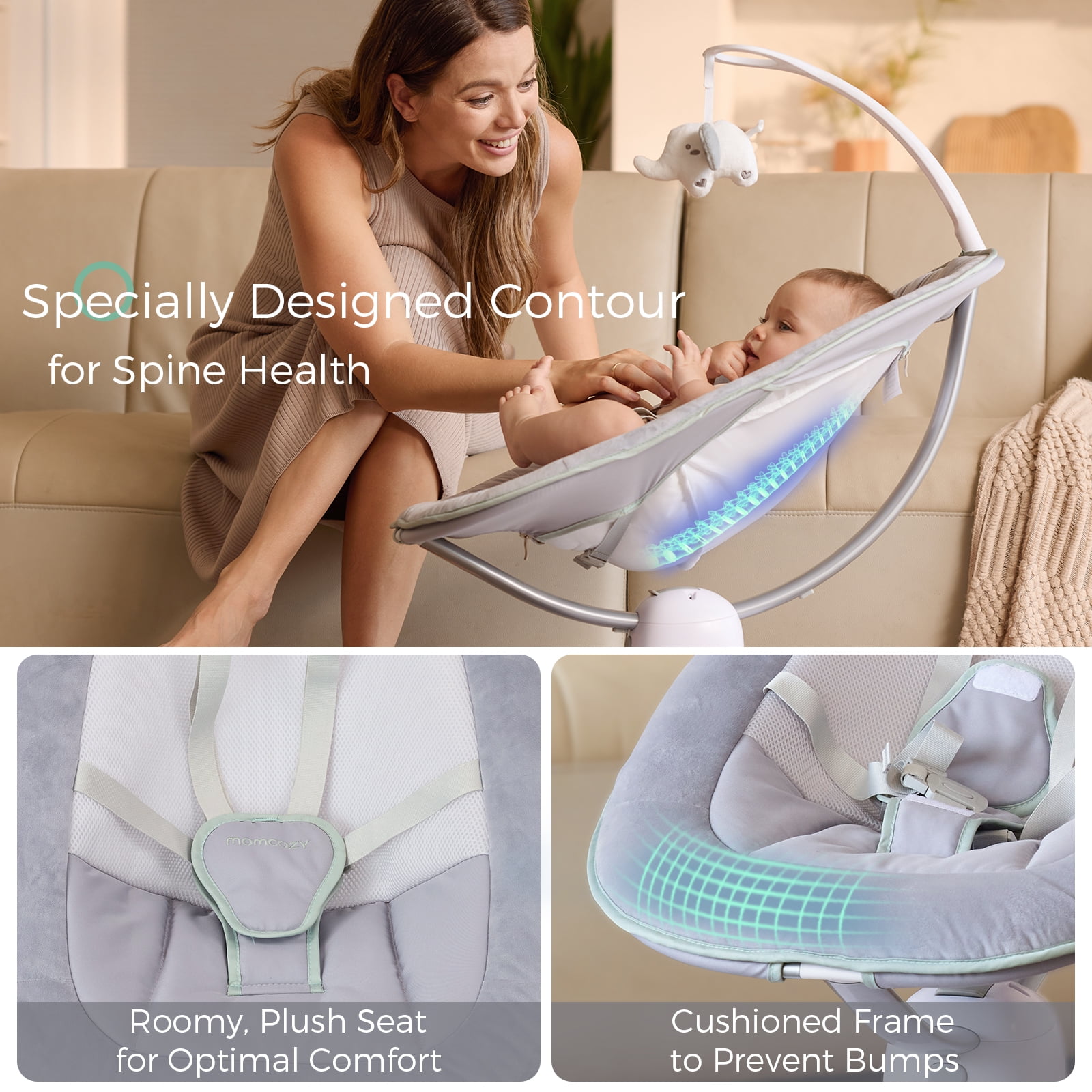 Momcozy CocoSway 3D-Motion Baby Swing, Soothing Infant Rocker with 6 Motion Modes and 4 Speeds (White) 205x2