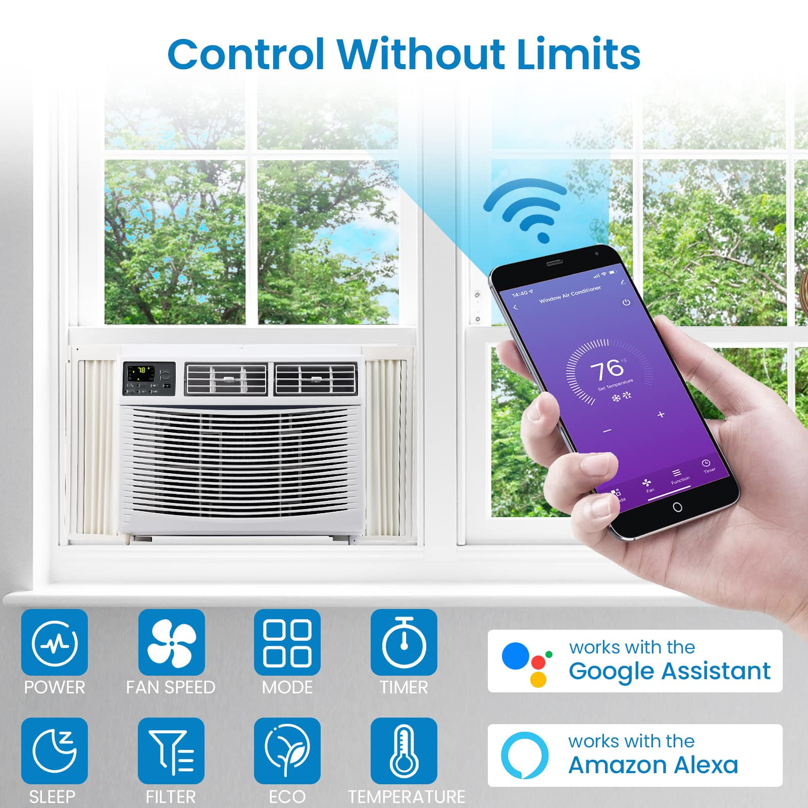 Historyli Go5H 10000 BTU Inverter Window Air Conditioner, Smart App Control Cooling Unit for Rooms up to 400 Sq.ft (White, 1 Unit) f3azv
