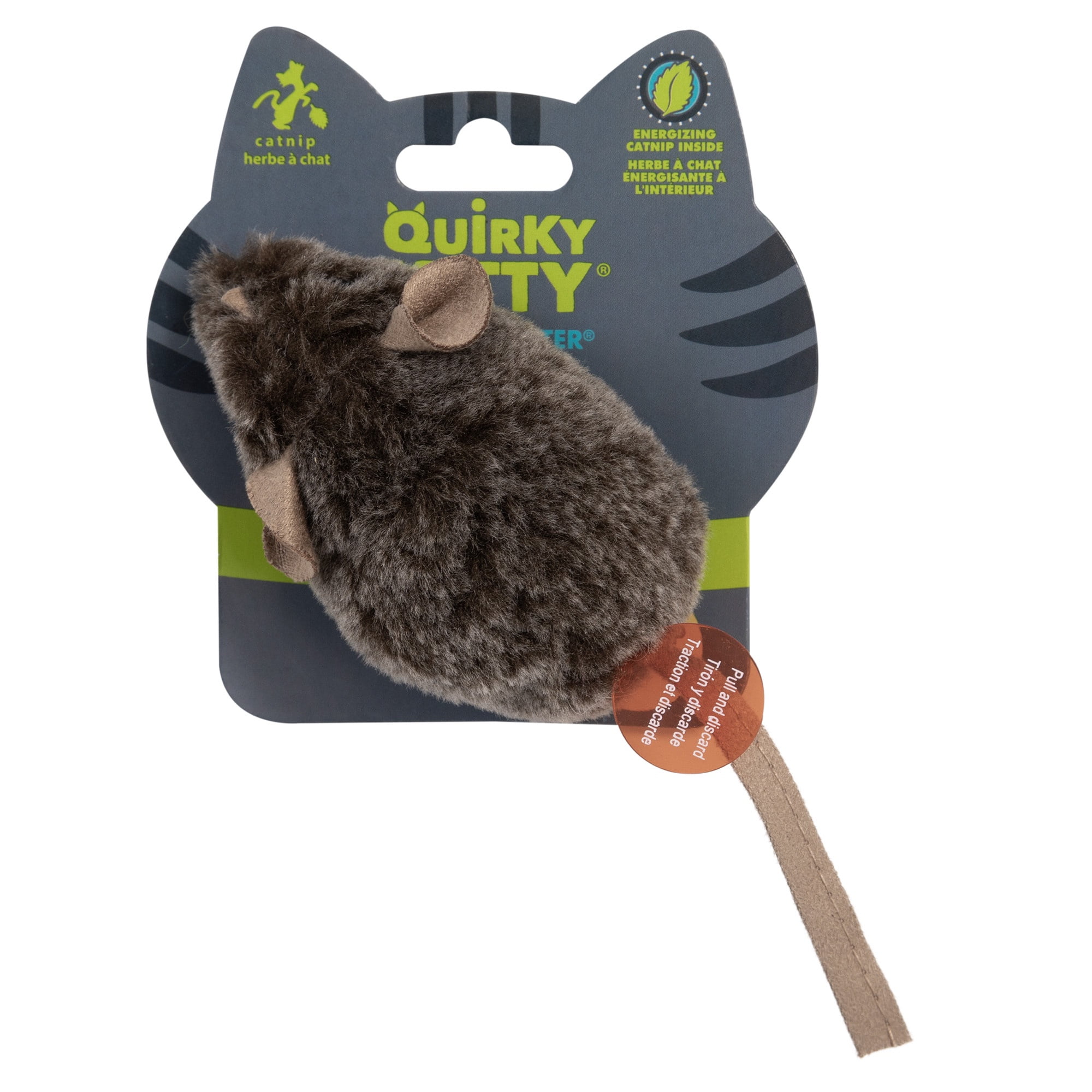 Petmate Quirky Kitty Mouse Hunter Interactive Catnip Plush Toy (Gray, 1 Pack) lprks