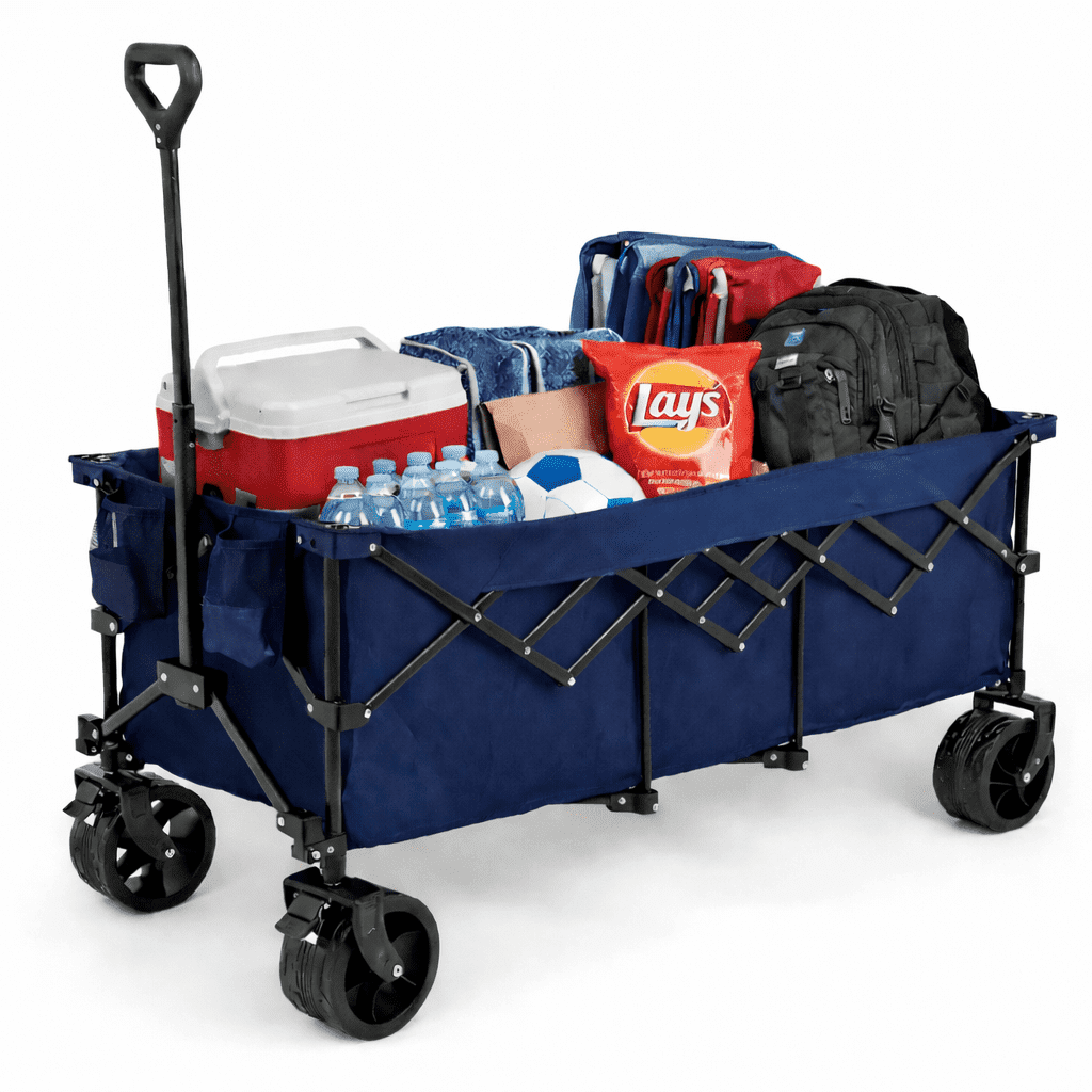 ACCVER Heavy Duty Collapsible Wagon, Folding Outdoor Utility Cart with All-Terrain Wheels and 440 lb Capacity (Blue) yqlyo