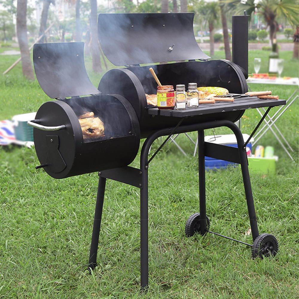 Dkelincs Charcoal Grill with Offset Smoker and Wheels (Black, 43.3 in) r6blh