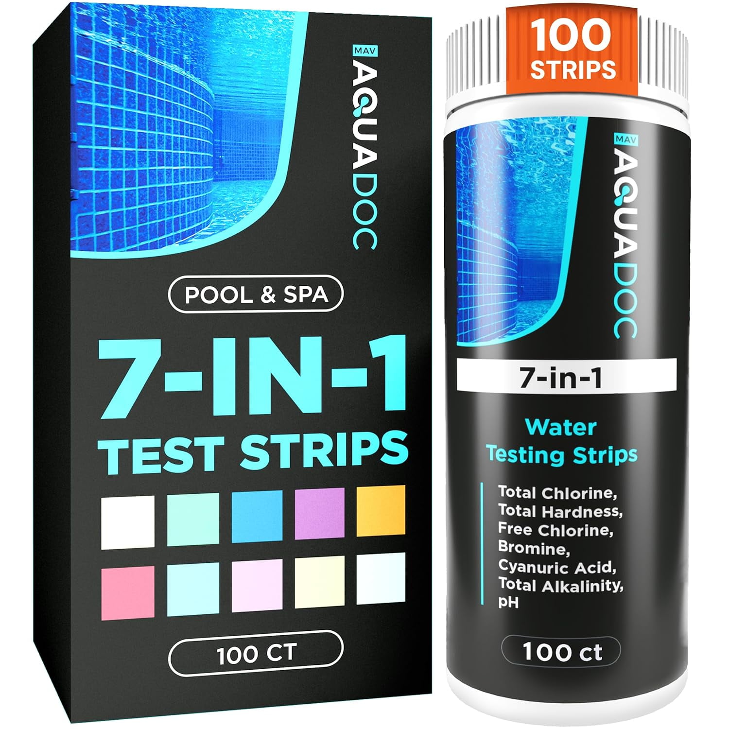 AquaDoc 7-in-1 Pool and Spa Water Test Strips (100 Count) irq1j
