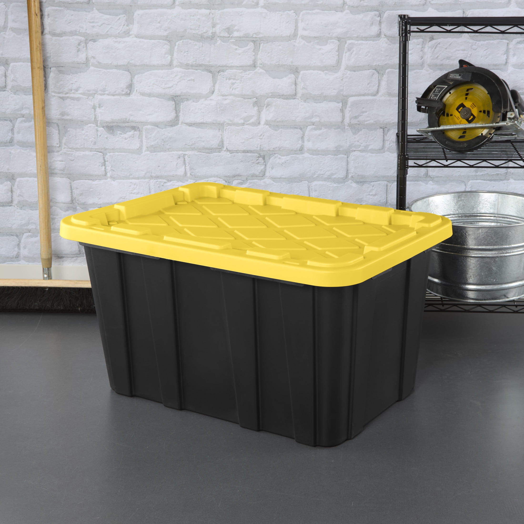 Sterilite Industrial Storage Tote, Heavy-Duty Plastic Bin with Snap-On Lid (Black and Yellow, 27 Gallon, 6 Pack) mwkwh