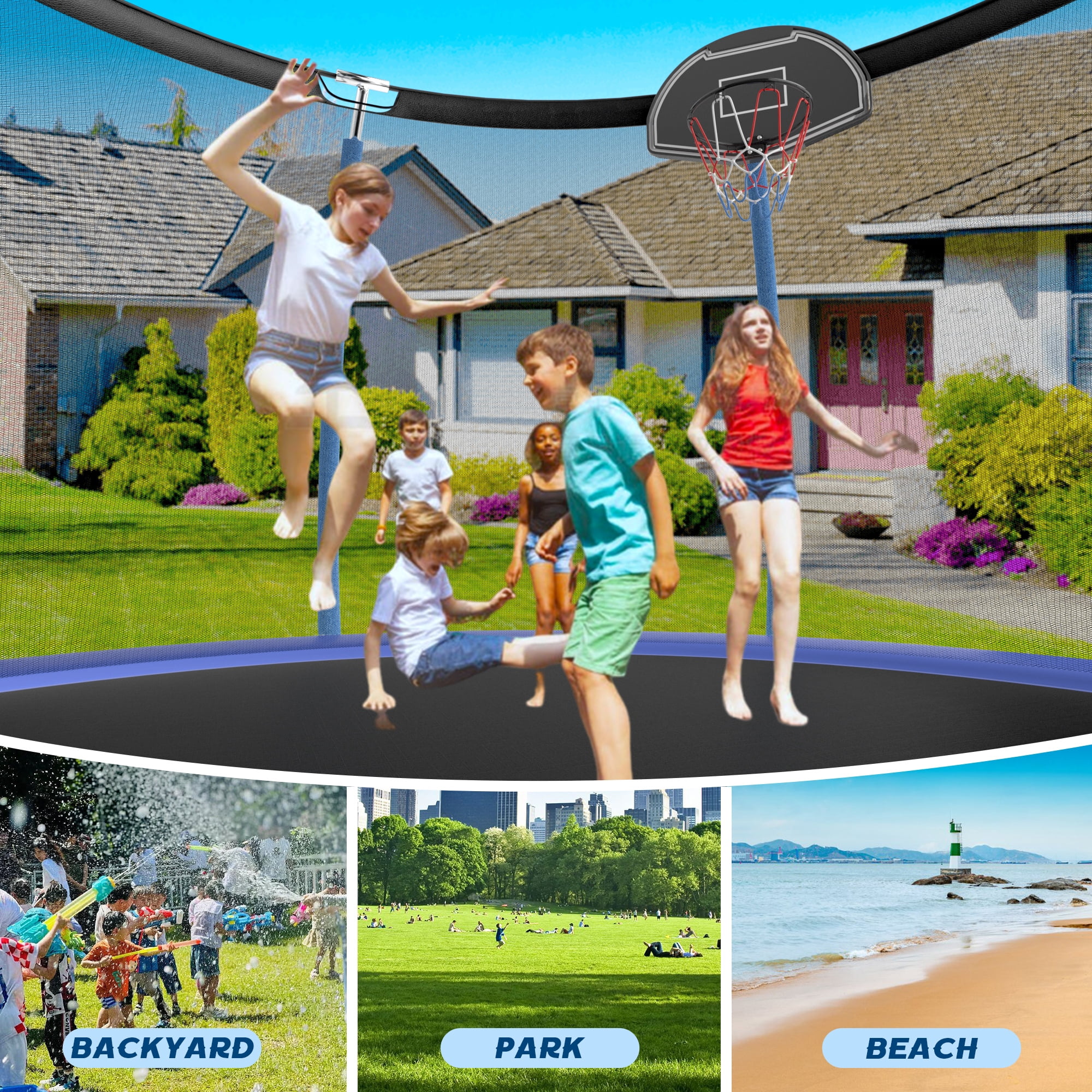 Shengchao Trade 14ft Outdoor Trampoline with Safety Enclosure Net and Basketball Hoop (Blue, 14ft) okcmf