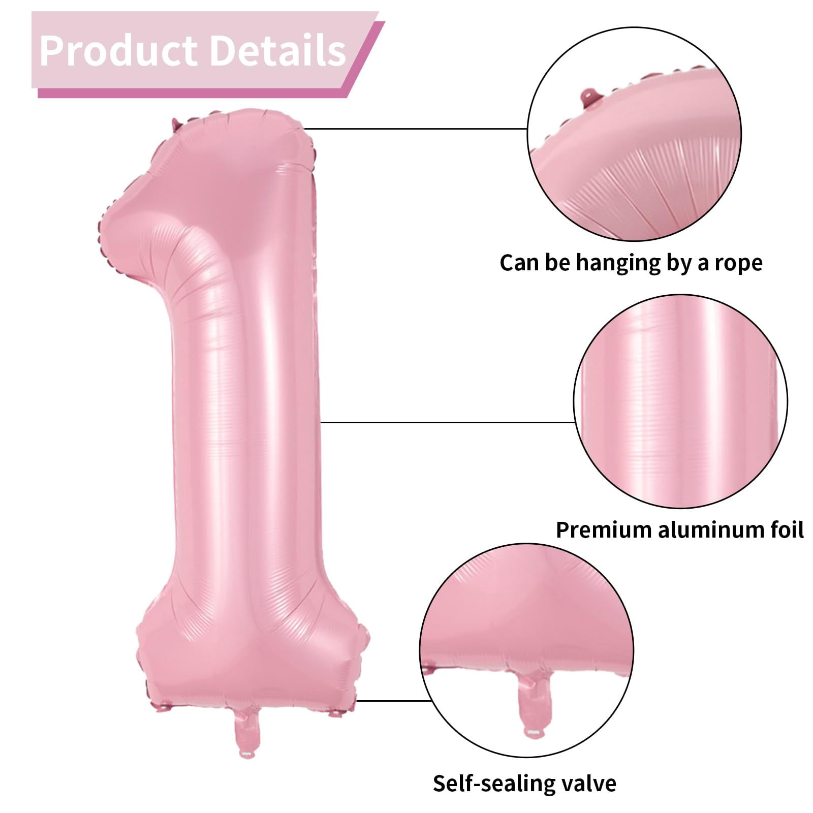 Biapian Number 5 Balloon Set for Birthday Party Decorations (Pink, 40 in Number Balloon with 18 in Heart Balloons) w24vt