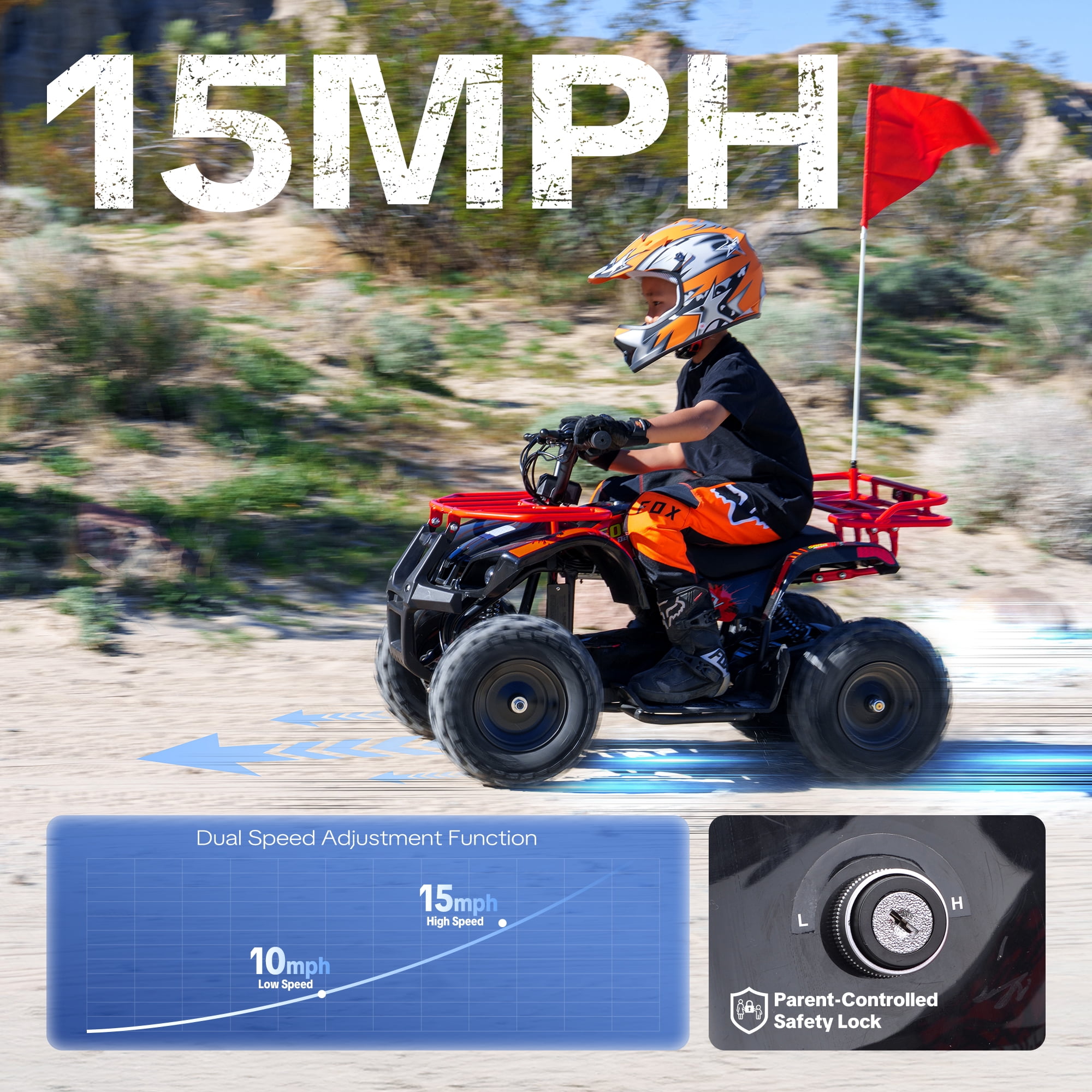 Aoemoe 500W 36V Electric Off-Road ATV Ride-On Quad for Kids (Orange, 41 in L x 26 in W x 23 in H) bv5aa - Image 7