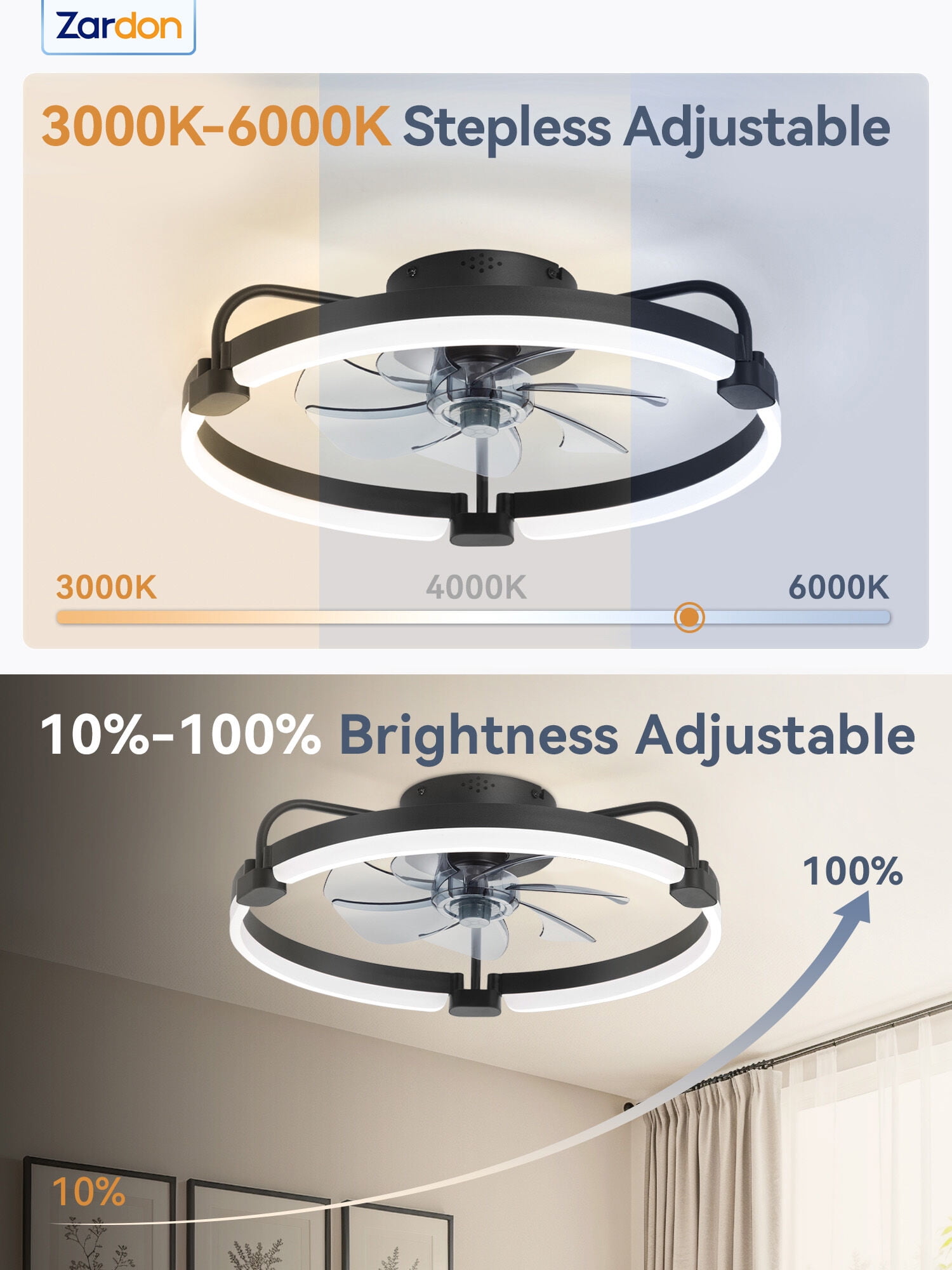 Zardon 20 in Flush Mount Ceiling Fan with LED Light and Remote Control (Black, 20 in) n2ly7