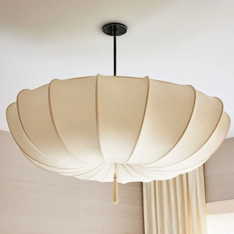 Viaurbe Japanese Minimalist Fabric Shade Chandelier with Iron Frame (Round, 18 in) 4kf1h