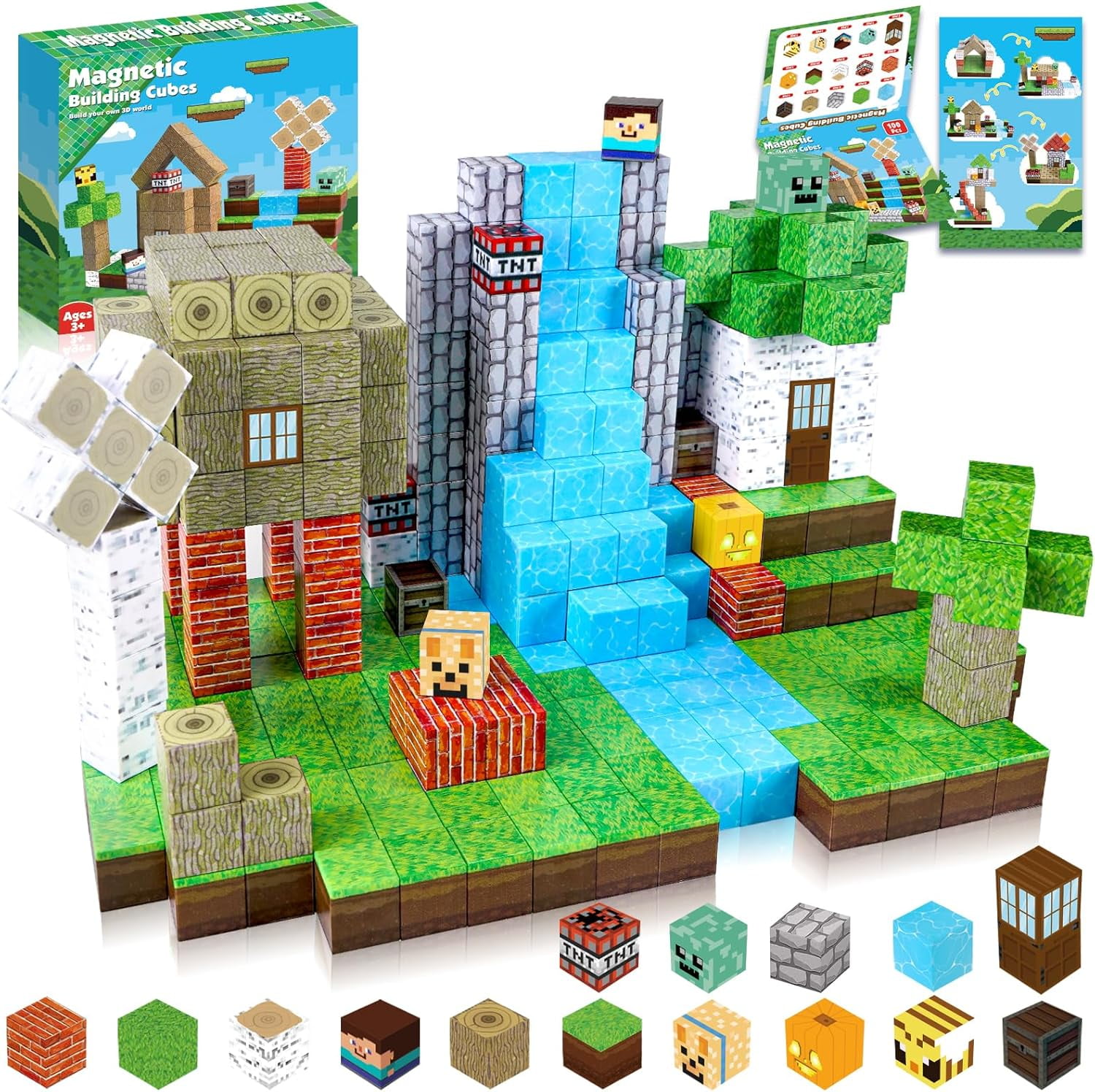 Annexfun Magnetic Building Blocks Set, STEM Montessori Sensory Stacking Cubes for Creative Construction (100 Pieces) d73ep