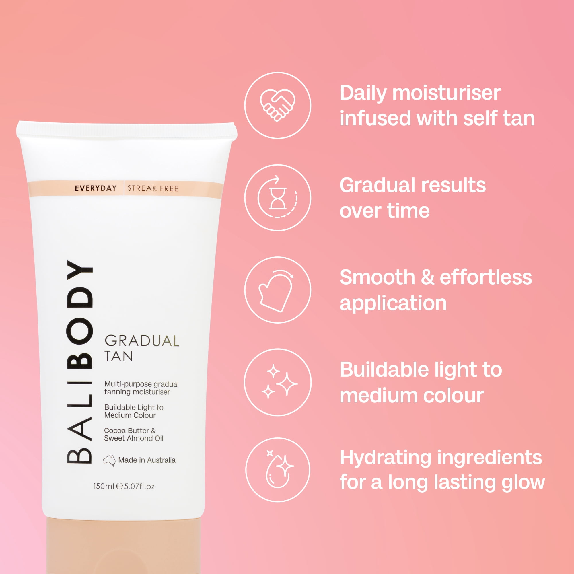 Bali Body Daily Gradual Self Tanning Lotion, Hydrating Body Moisturizer with Coconut Oil (5.07 fl oz) j6swa