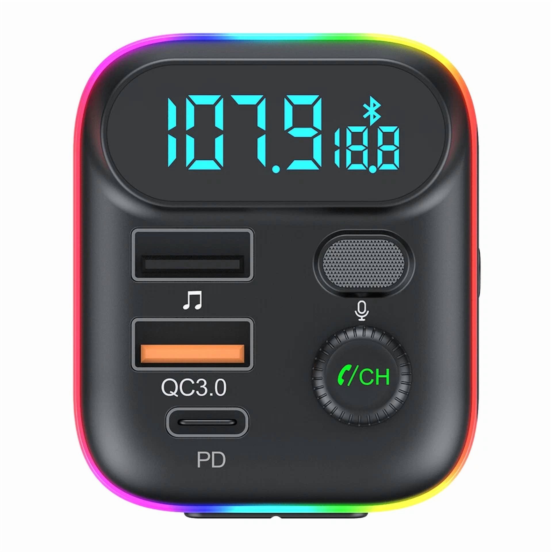 Rhea Bluetooth Car Adapter FM Transmitter with USB PD Charging and Hands-Free Calling (Black, 1 Pack) 23p1f