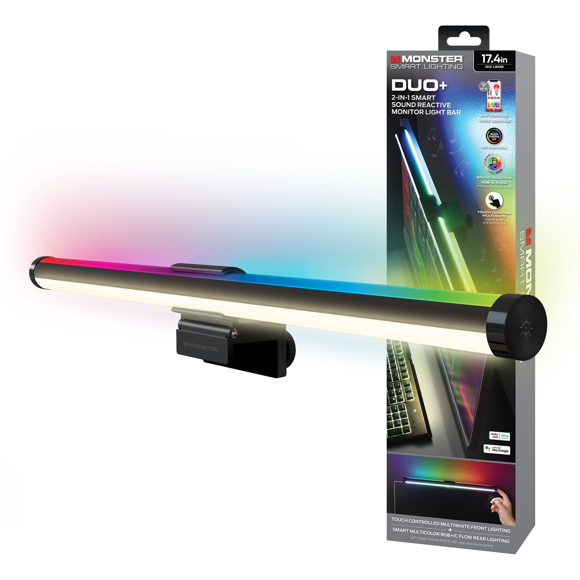 Monster LED Duo Monitor Light Bars with Smart Color Control and Razer Chroma Sync (RGB, 18.80 in) cxhlw
