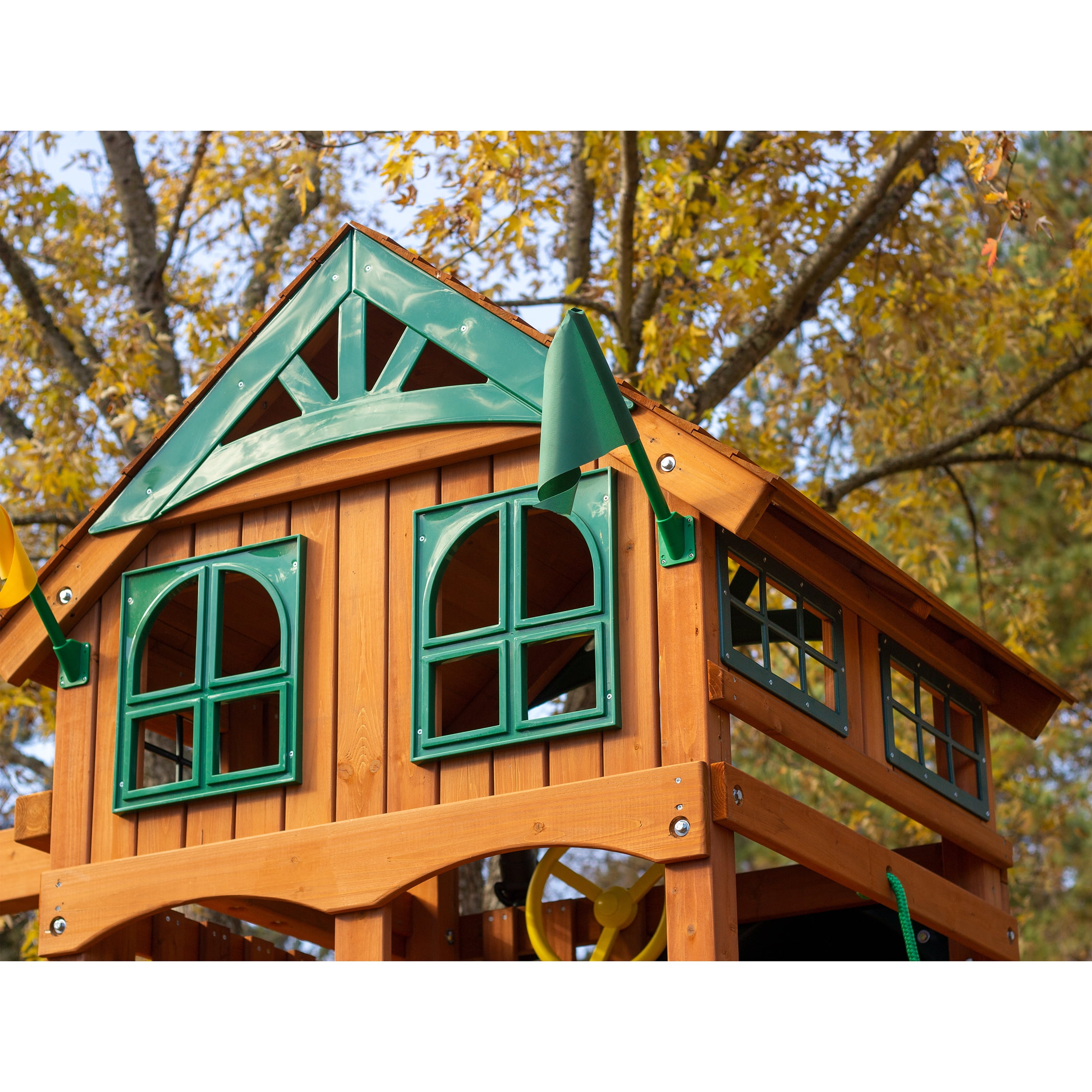 Gorilla Playsets Avalon Wooden Swing Set with Dual Slides and Climbing Rock Wall (Amber, 1 Unit) pfgpi