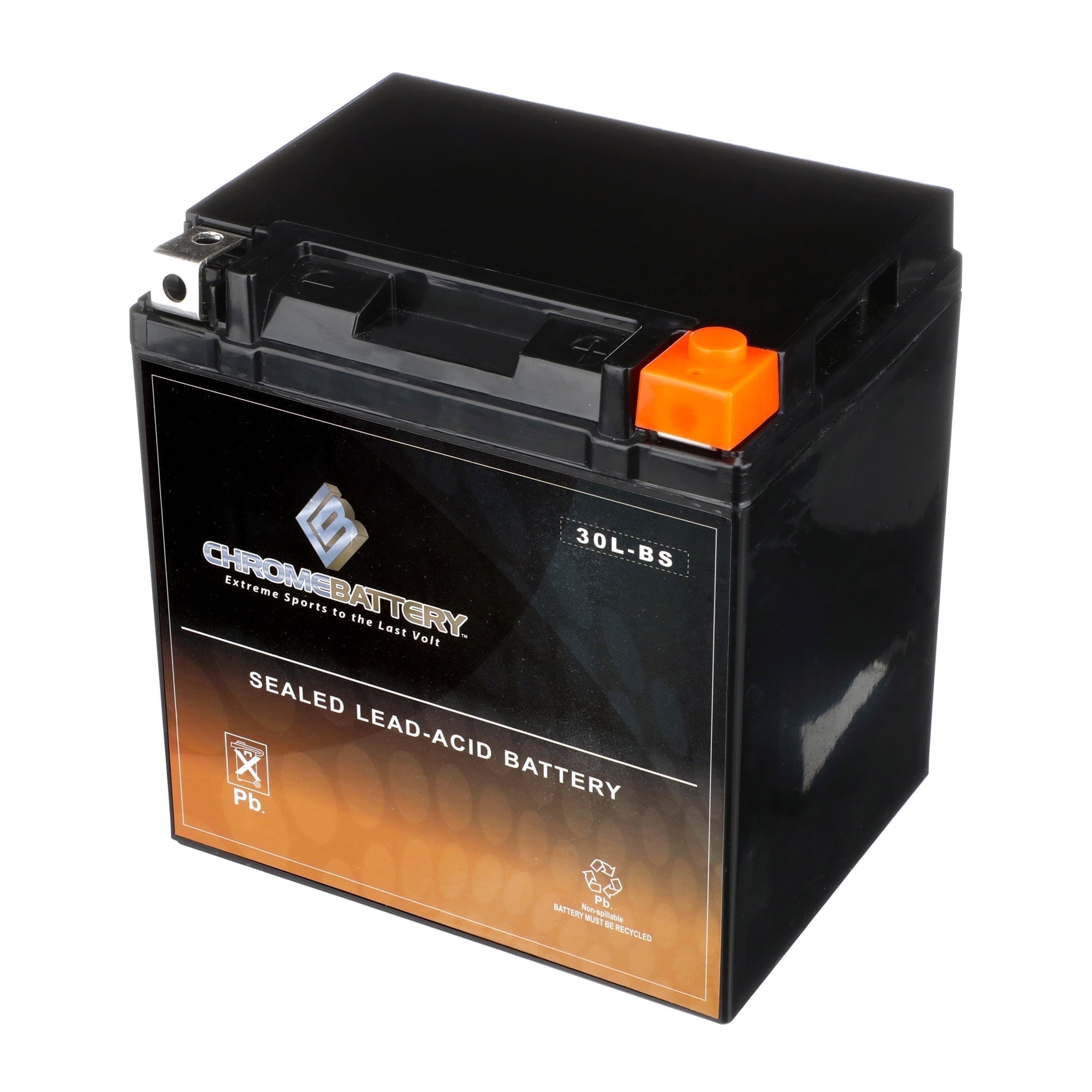 Chrome Battery YTX30L-BS AGM Motorcycle Battery for Harley-Davidson FL FLH Touring (12V, 30Ah, 385 CCA) mc6bx
