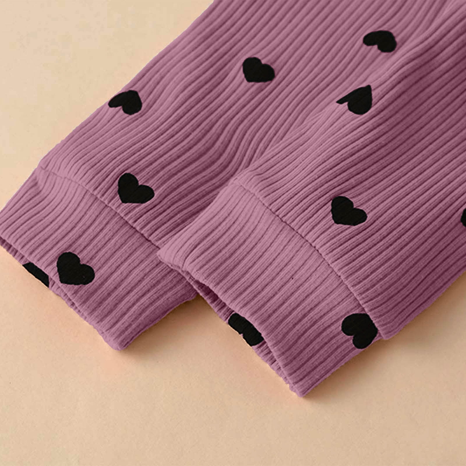 Fesfesfes Baby Girls Ribbed Long Sleeve Romper Set Heart Print 3-Piece Outfit (0-18 Months) dttrf