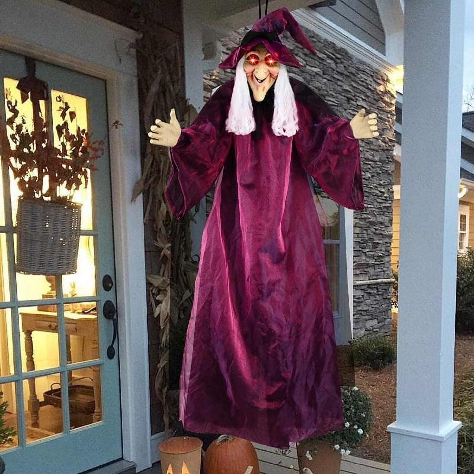 Blukids Animated Halloween Witch Prop, Voice Activated Hanging Decoration for Outdoor Haunted House (Purple, 71 in) v94cg