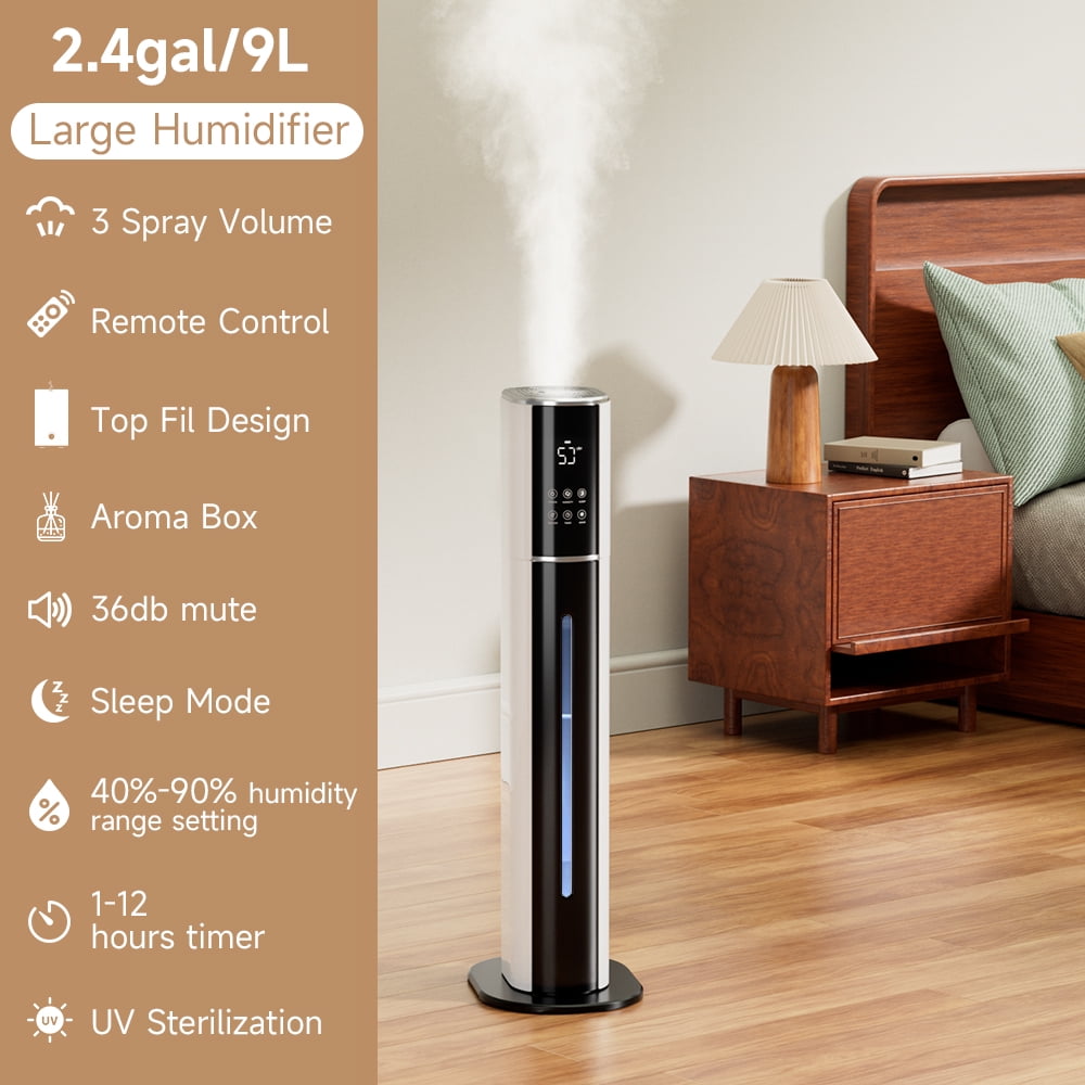 Topteng Large Room Humidifier, Smart Ultrasonic Cool Mist with Remote Control (White, 2.4 gal) w6pfe