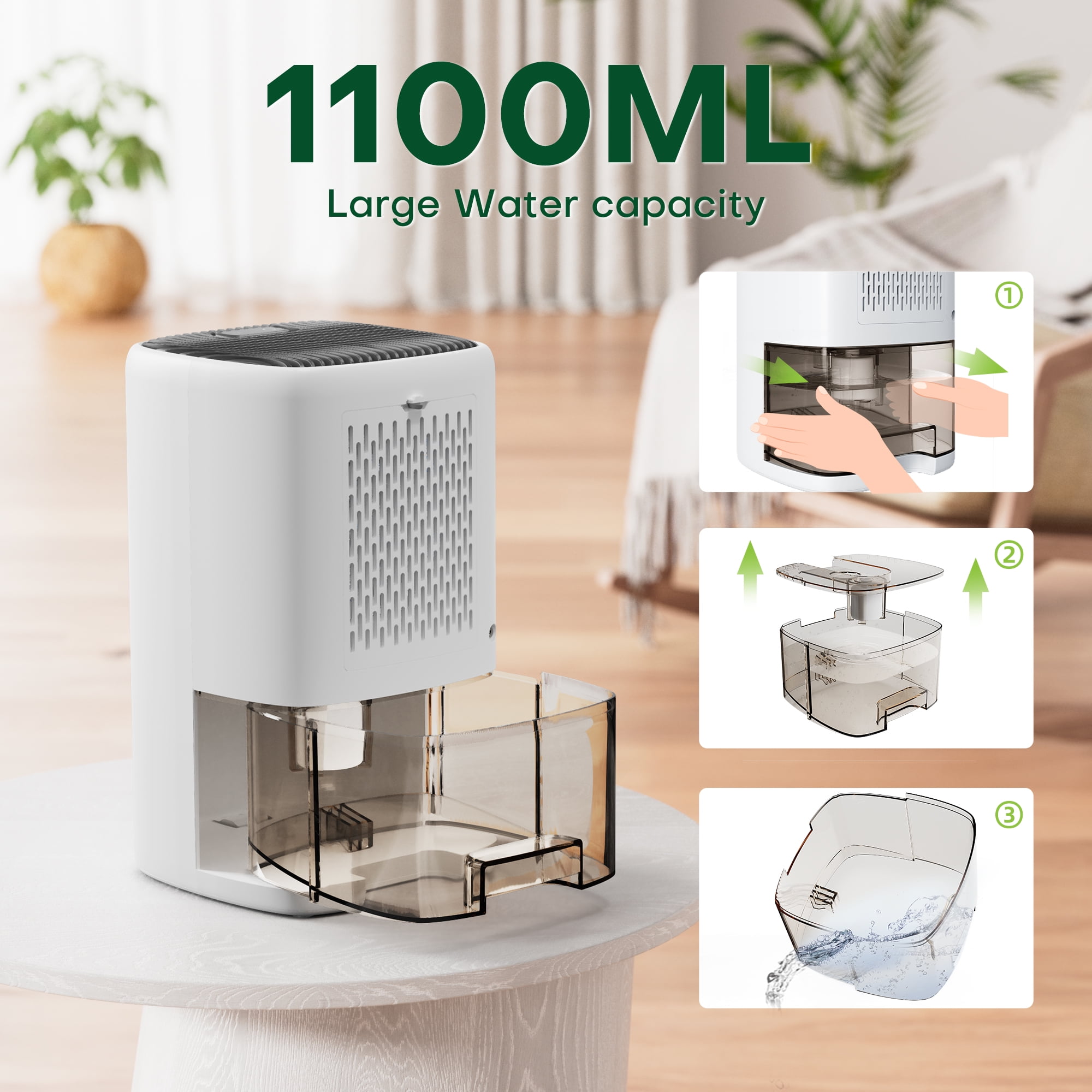 Kloudic Compact Dehumidifier for Home, Quiet Portable Air Dryer with Auto Shut Off (White, 37 oz) p15yx