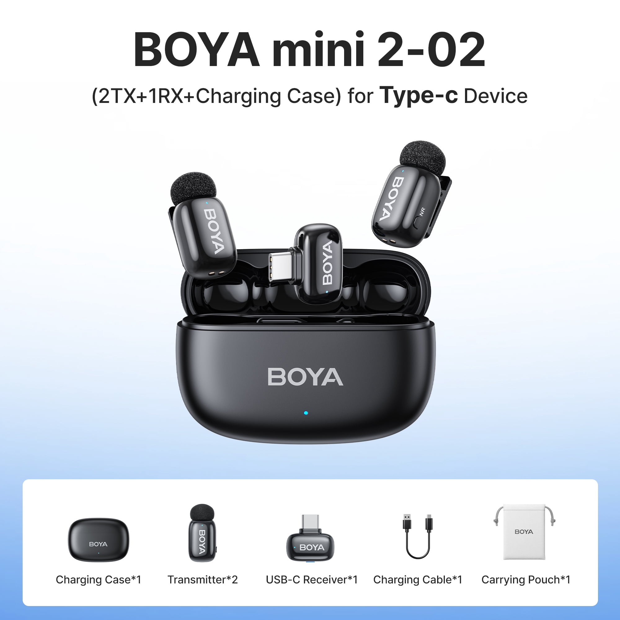 BOYA Mini 2 Wireless Lavalier Microphone System with Charging Case (Black, 328 ft Range) 4ezva