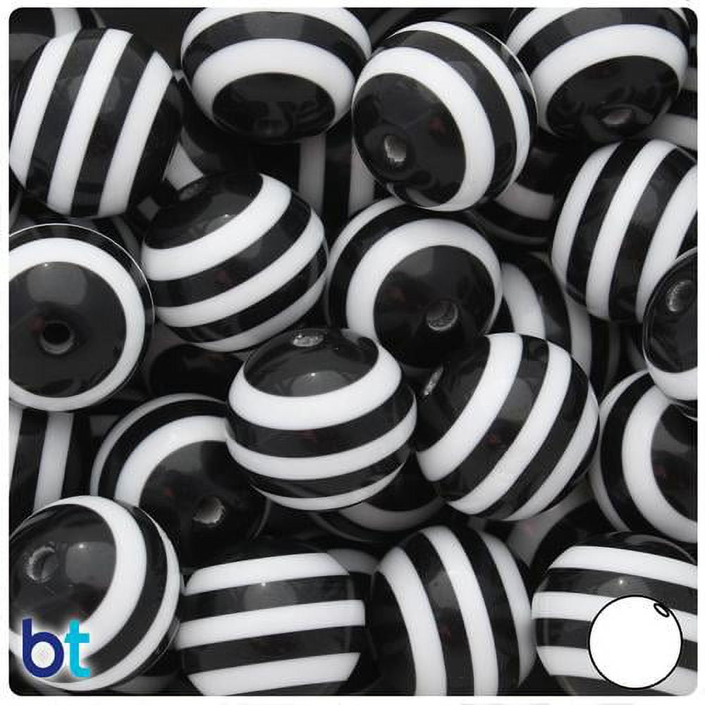 BeadTin Black & White Striped Round Resin Beads (0.79 in, 10 Pack) 93em5
