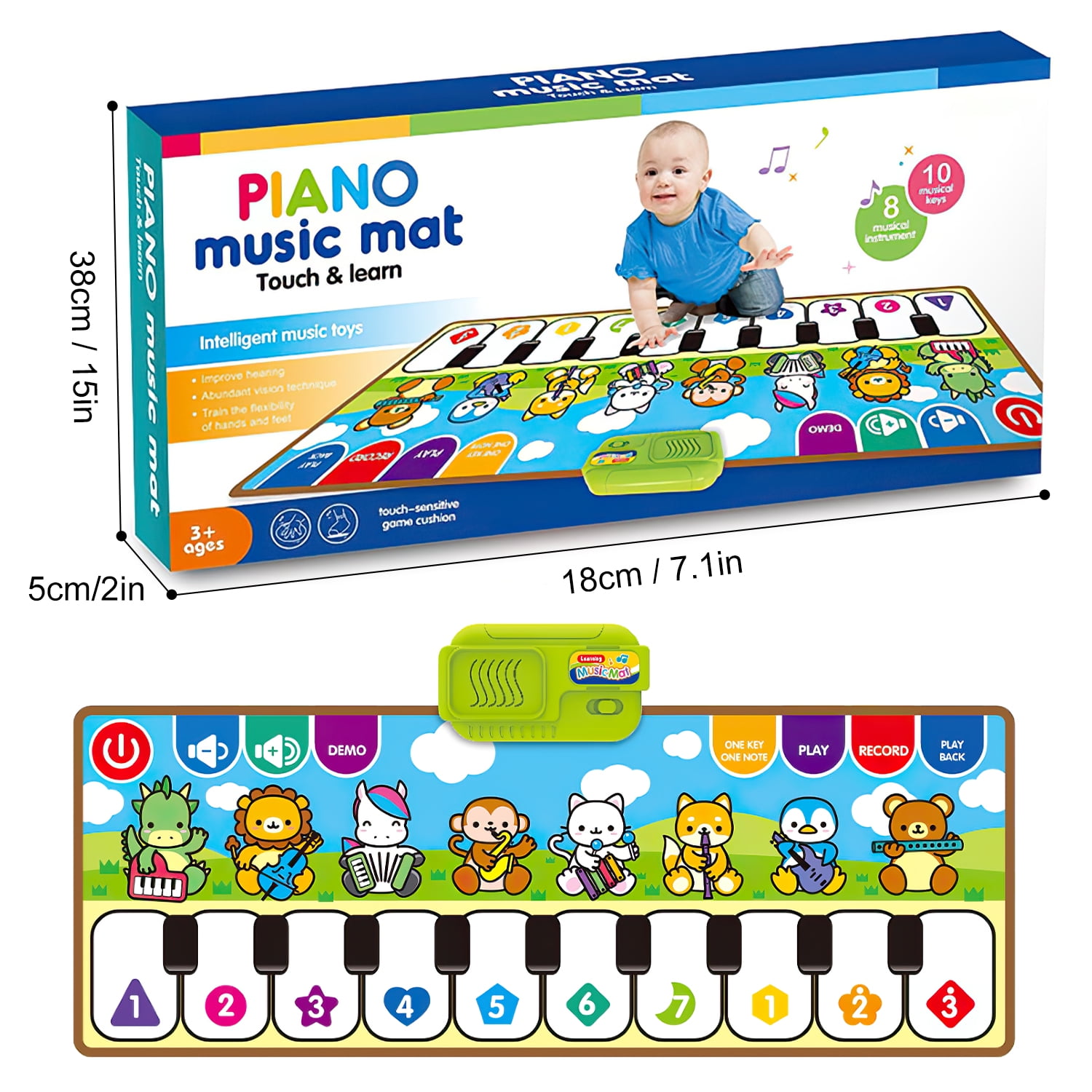 Xueyu Musical Piano Floor Mat, Electronic Keyboard Play Blanket for Toddlers (Green, 39 in x 14 in) 1lvqd