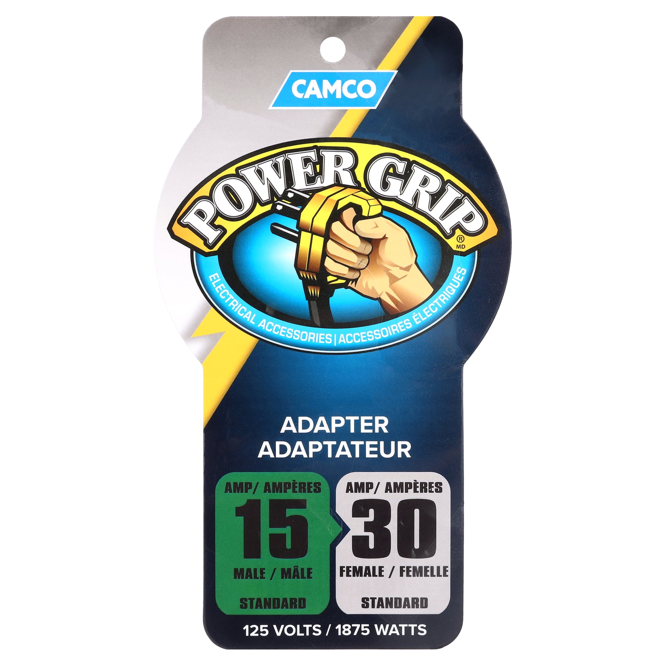 Camco Power Grip RV Electrical Adapter 15 Amp Male to 30 Amp Female (Yellow, 12 in) sqmkh