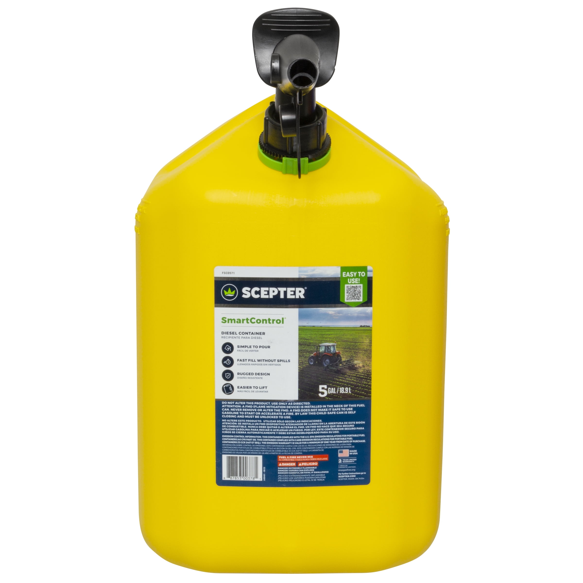 Scepter SmartControl Diesel Fuel Container (Yellow, 5 Gallon) p6hj3