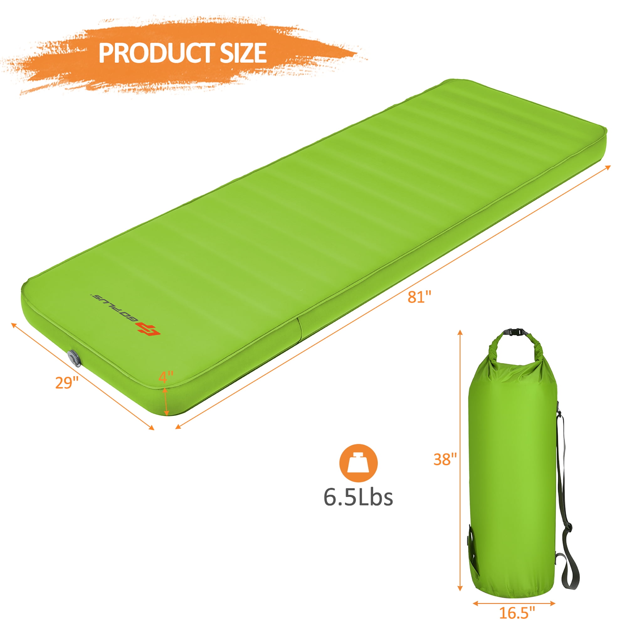 Costway Self-Inflating Camping Mattress, Waterproof Folding Sleeping Pad for Hiking and Backpacking (Green, 4 in Thick) ff6k4
