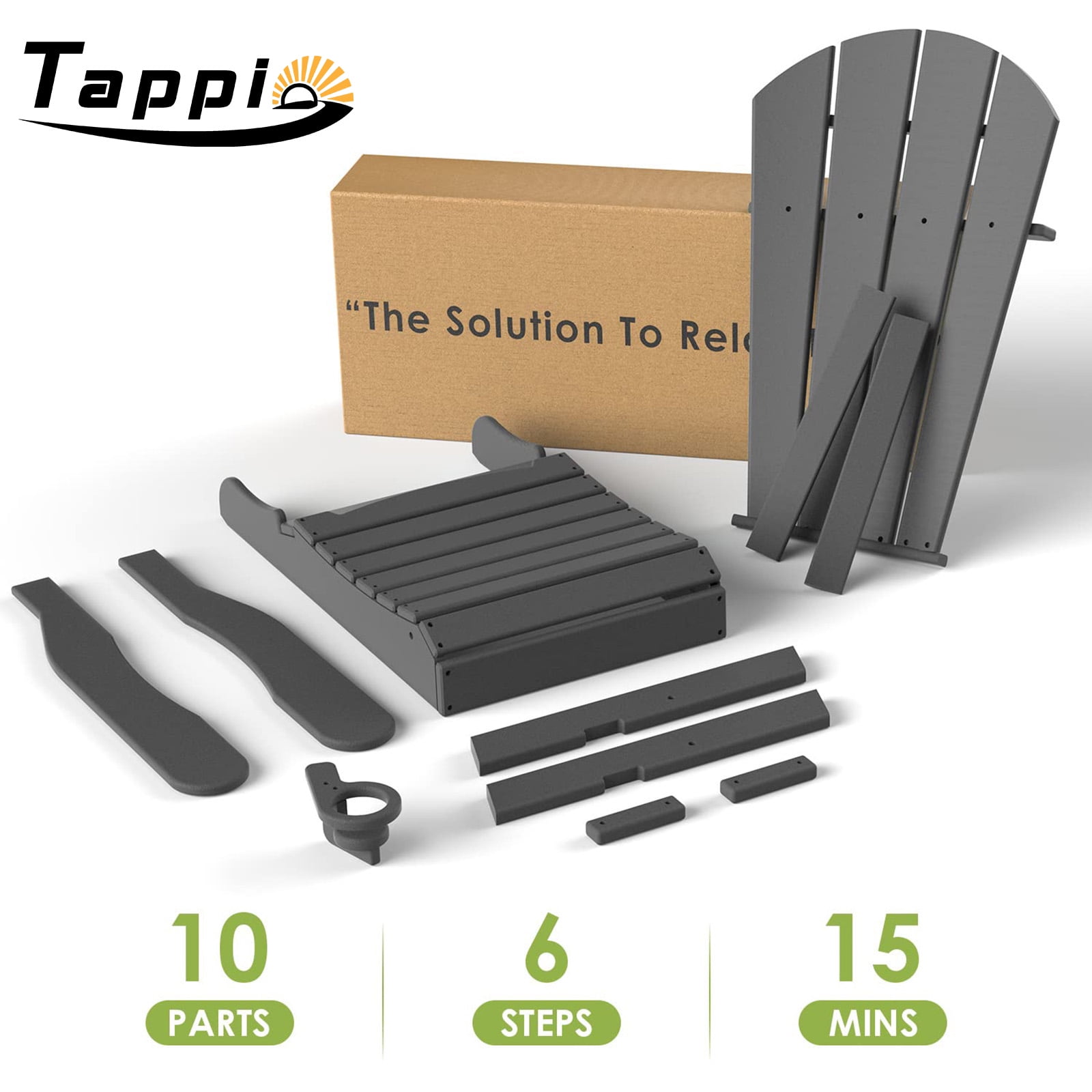 Tappio Foldable HDPE Adirondack Chair, All-Weather Outdoor Patio Seat with Cup Holder (Gray, 380 lb Capacity) ee82i