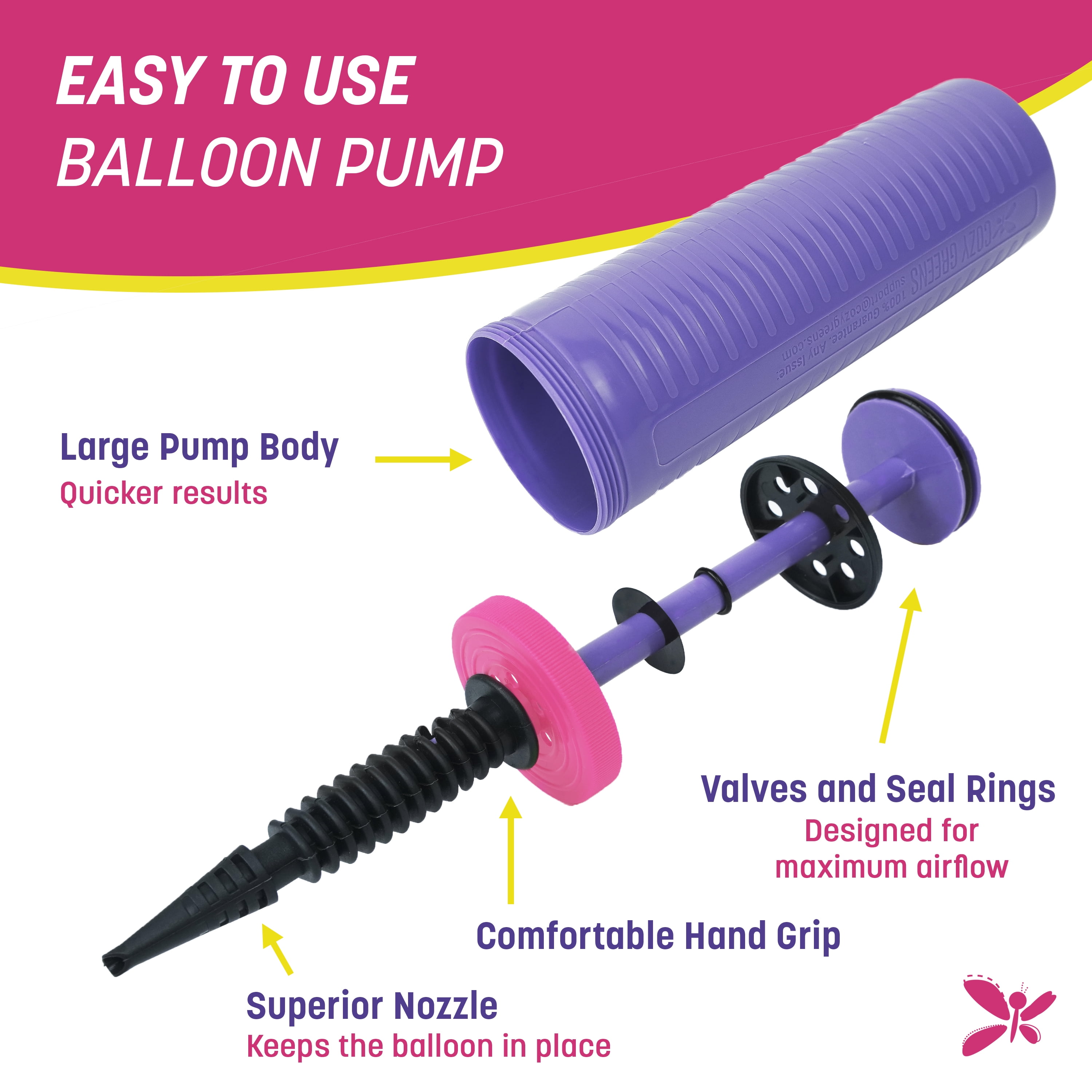 Cozy Greens Dual Action Balloon Pump Handheld Manual Inflator for Party Decorations (Pink, 1 Pack) yiupj